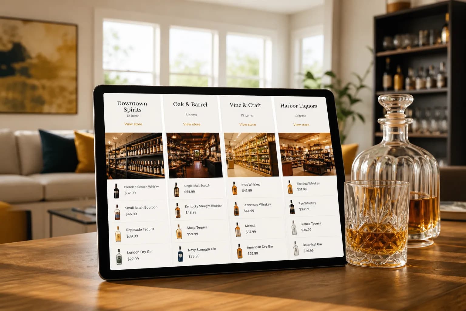 Multi store liquor marketplace with catalogs, inventory sync, and delivery management