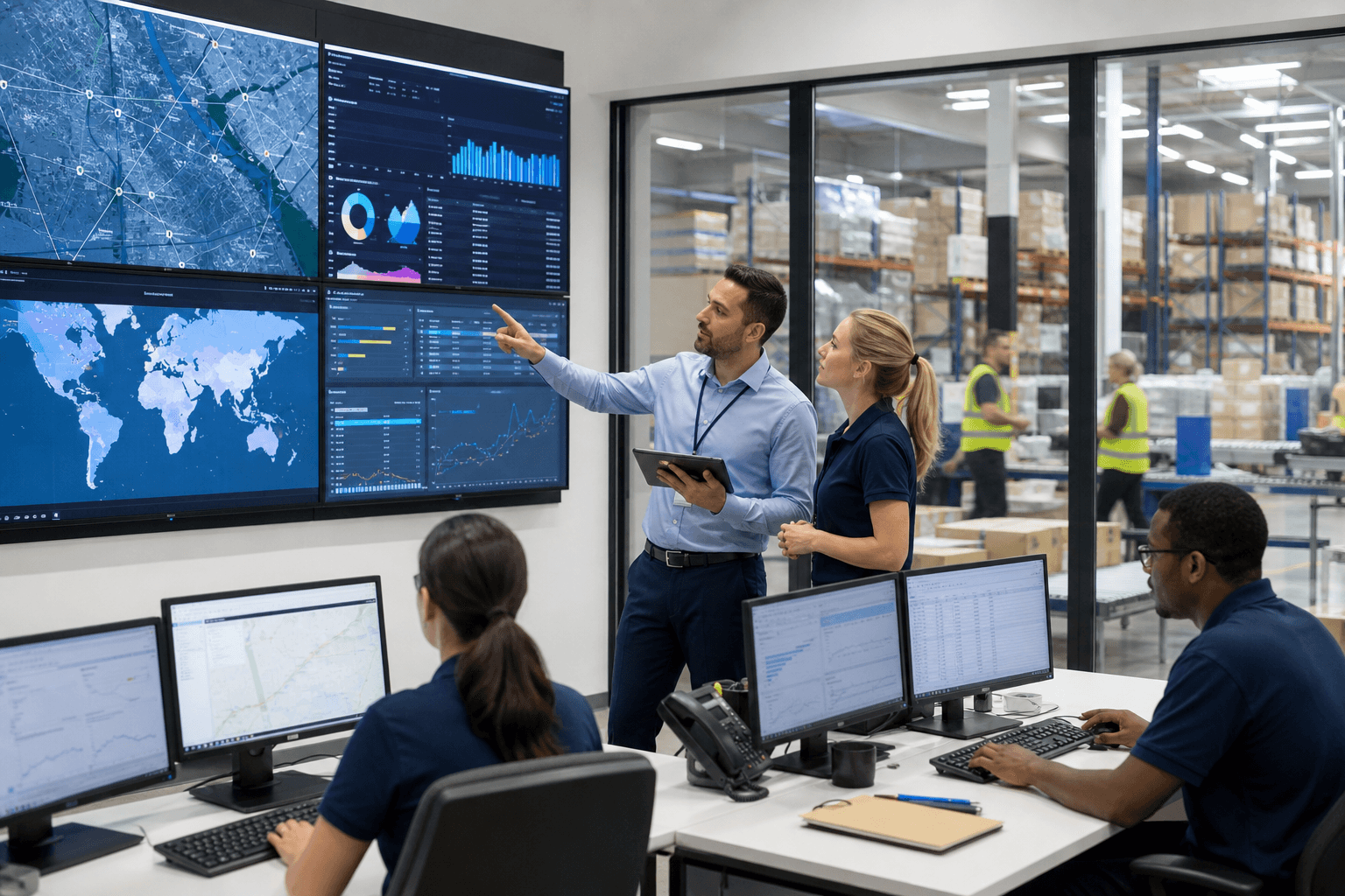 Enterprise courier management operations center and warehouse coordination