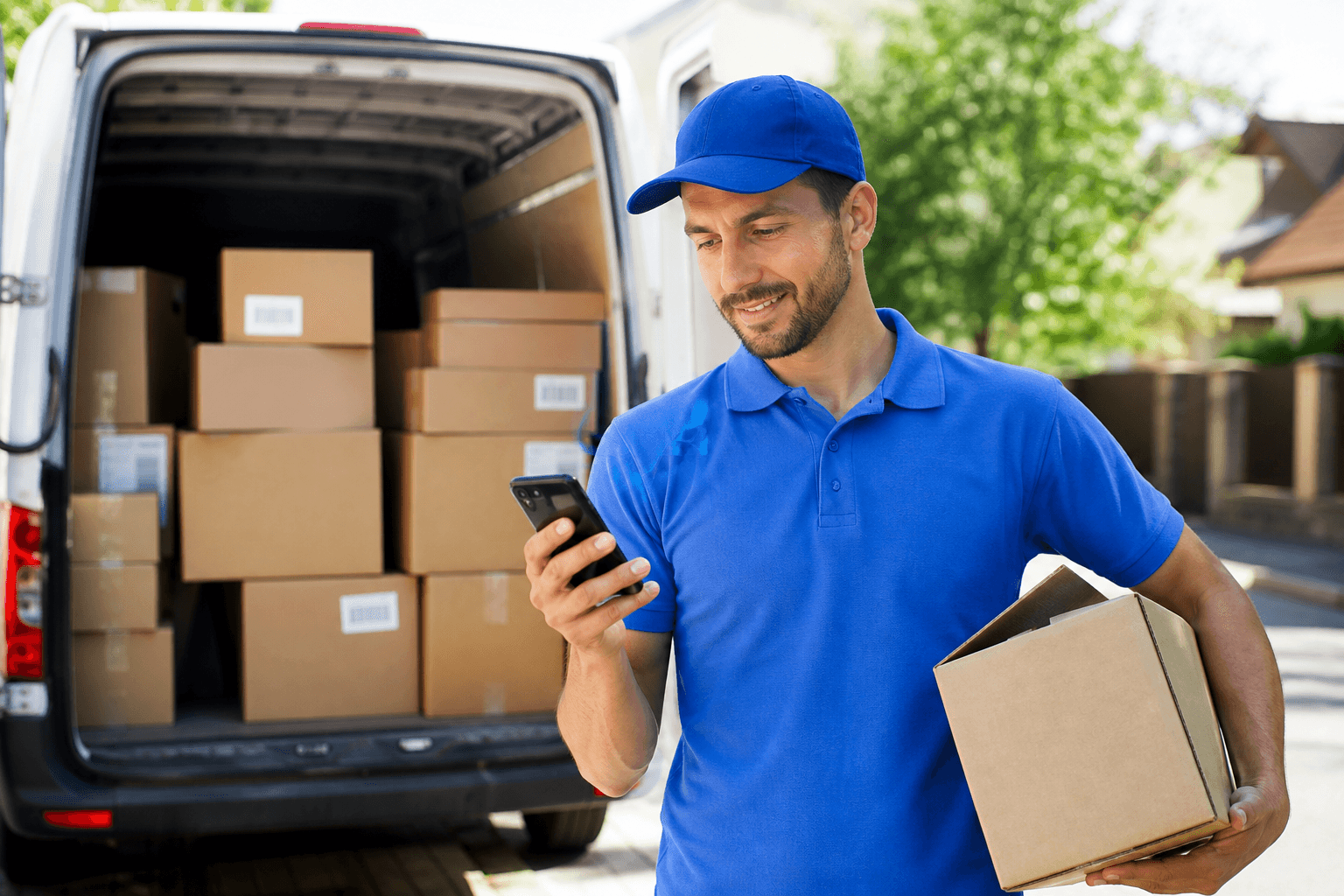 Courier driver and fleet management with navigation and parcel loading