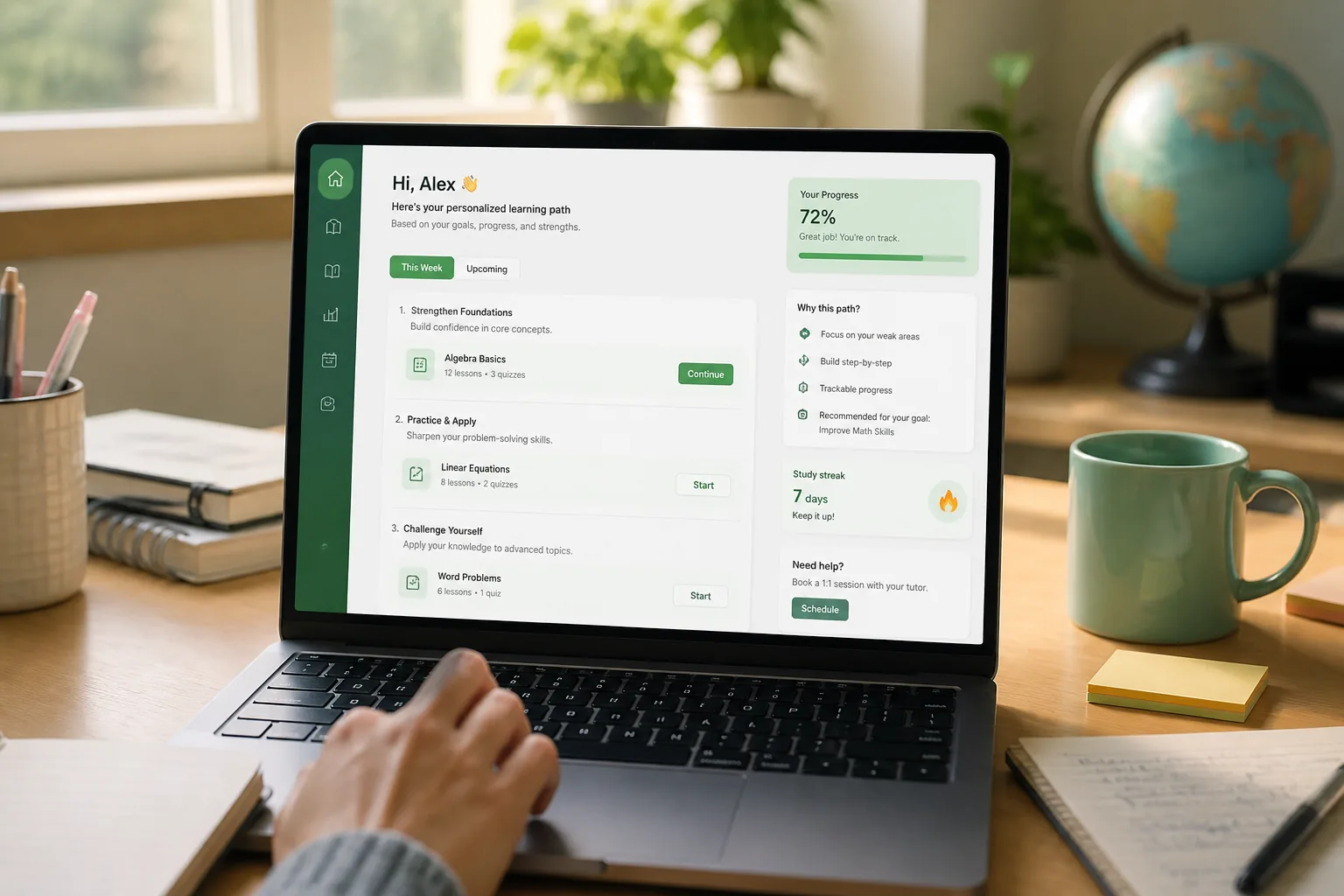 AI powered education app with personalized learning paths, virtual tutoring, and analytics