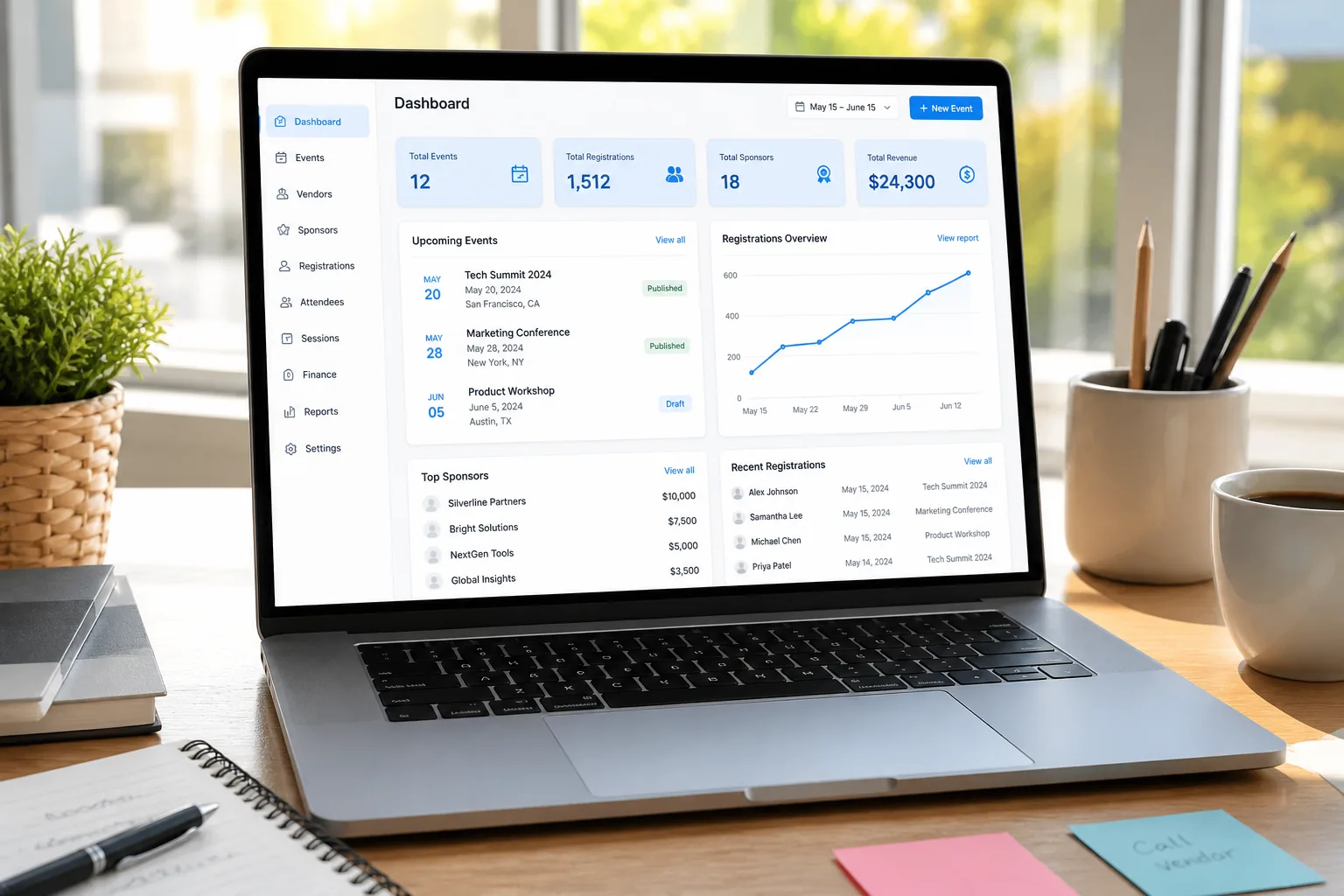 Event management software with vendor management, sponsorships, and reporting