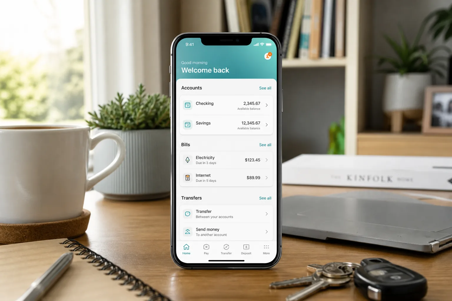 Mobile banking wallet with account management, bill payments, and card management