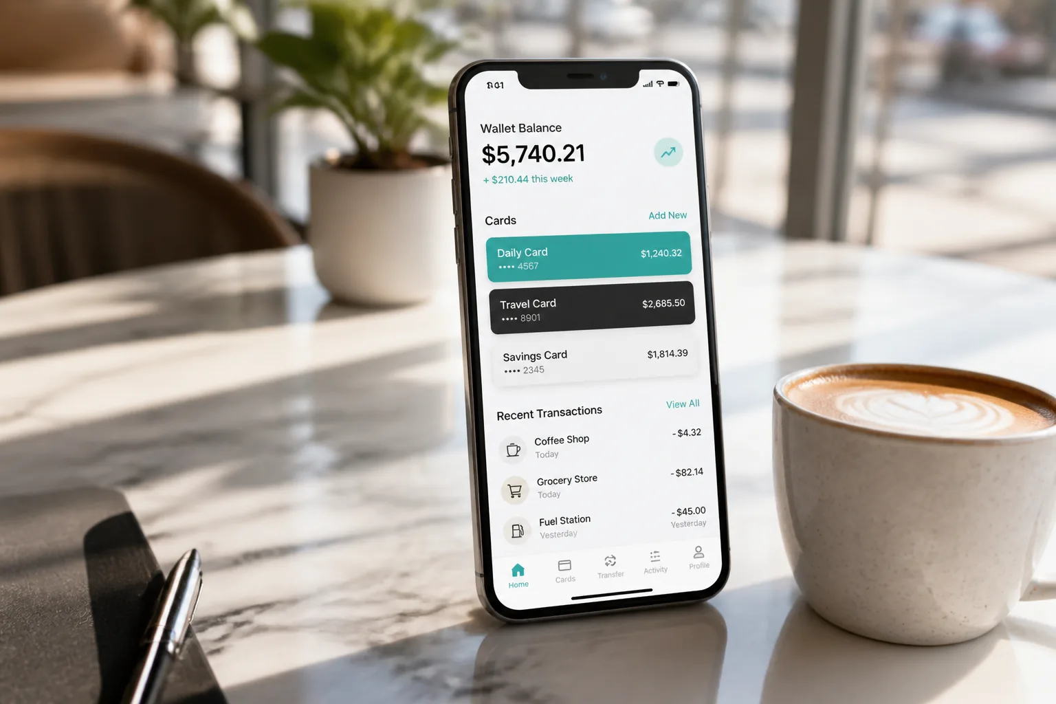 Digital wallet app with fund storage, payments, transfers, and transaction tracking