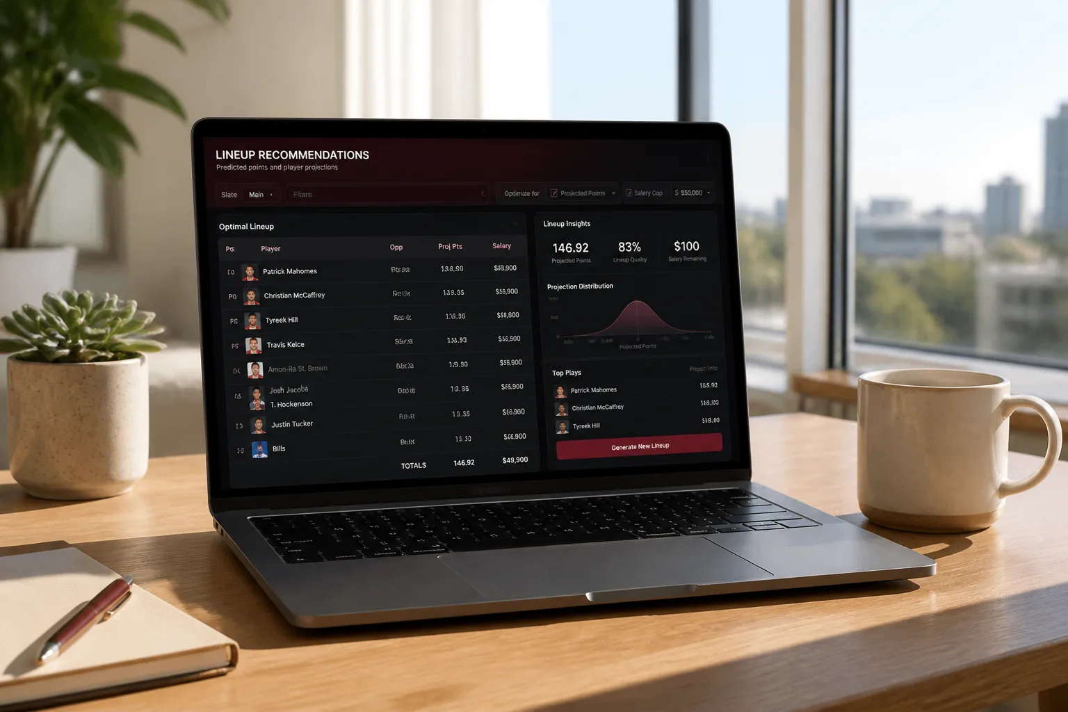 AI powered fantasy sports app with lineup optimization, predictions, and analytics