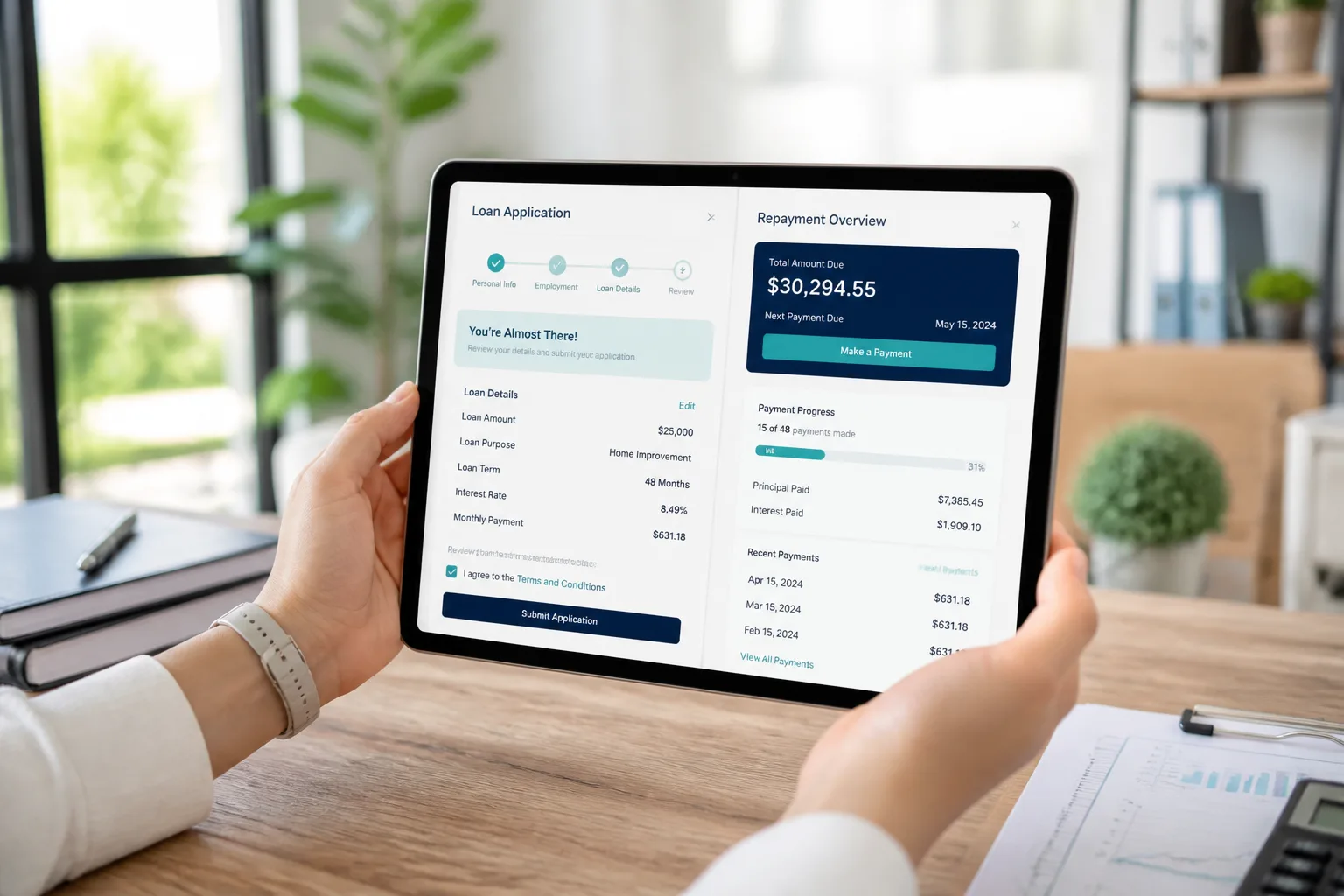 Lending app with loan applications, verification, and repayment tracking