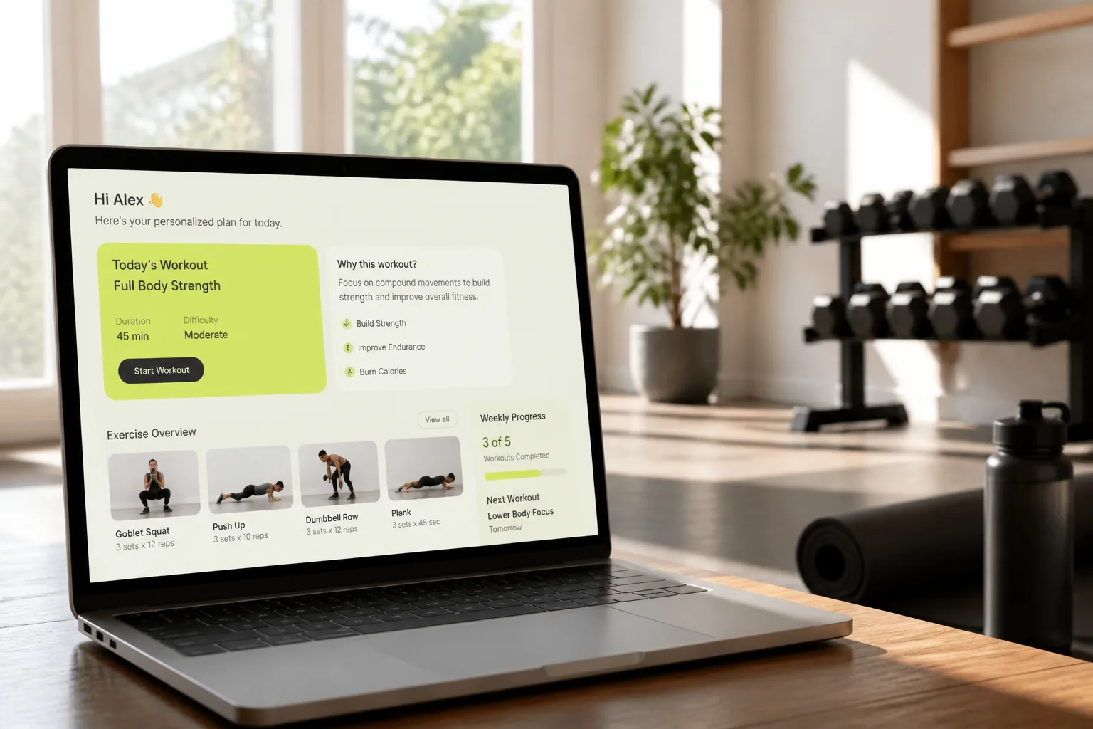 AI powered fitness app with personalized workouts, nutrition recommendations, and wellness insights