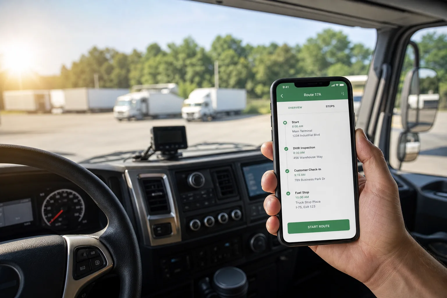 Driver management app with inspections, navigation, and compliance reporting
