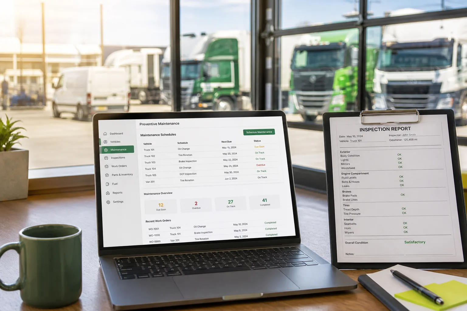 Vehicle maintenance management software with service schedules and repair tracking