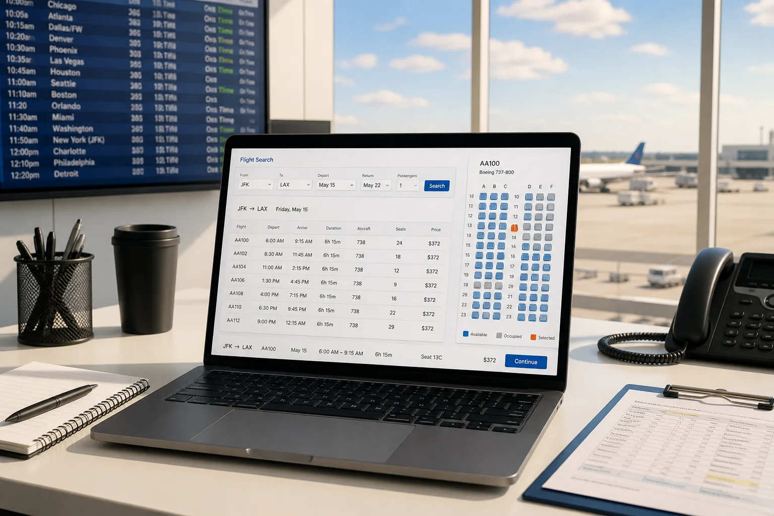 Airline reservation system with flight schedules, seat inventory, and passenger records