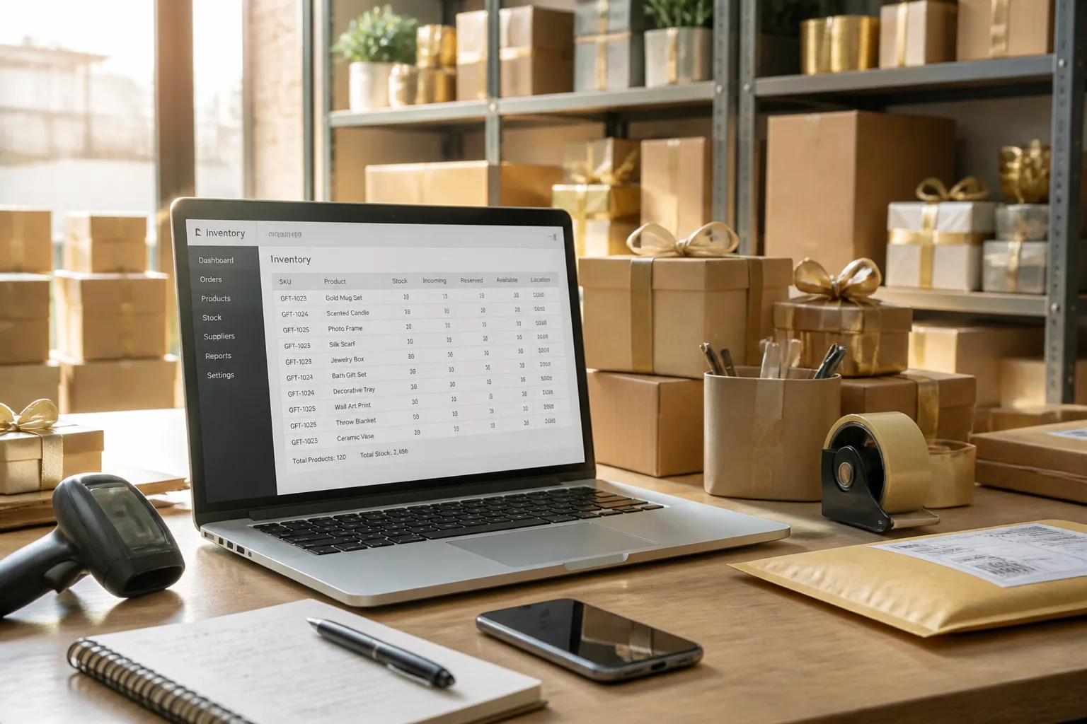 Inventory and order management with stock monitoring and warehouse workflows