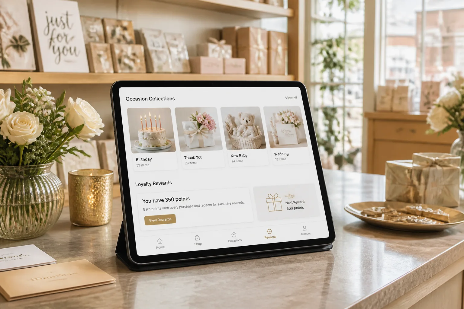 Gift store app with online ordering, gift personalization, and inventory tools