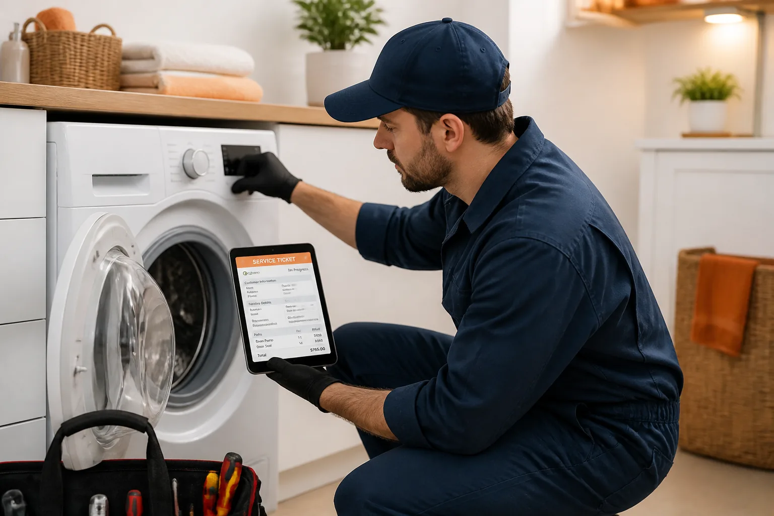 Appliance repair app with installation, repair, warranty management, and technician assignment