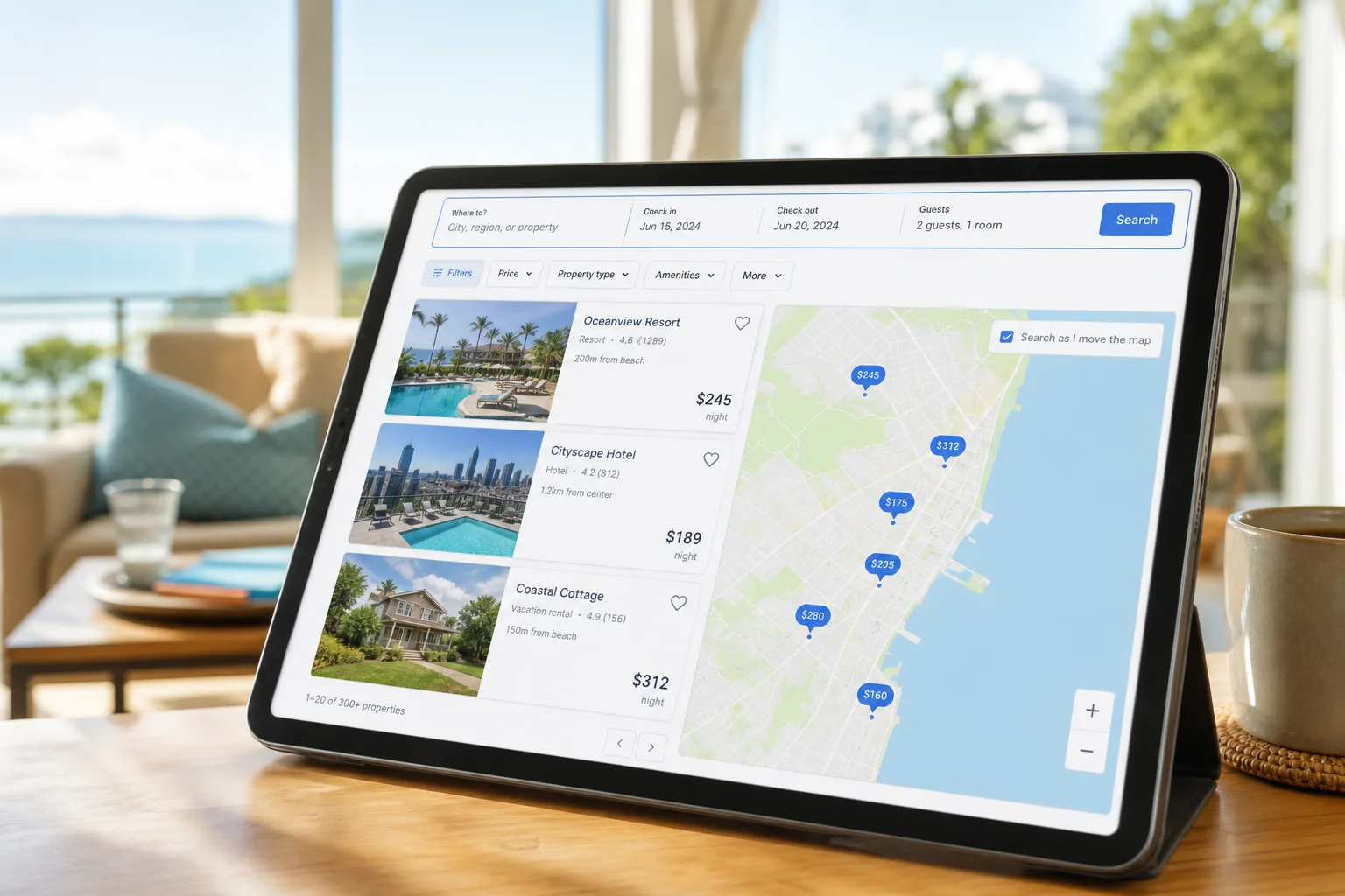 Online travel marketplace with hotel listings, availability, and reservation processing