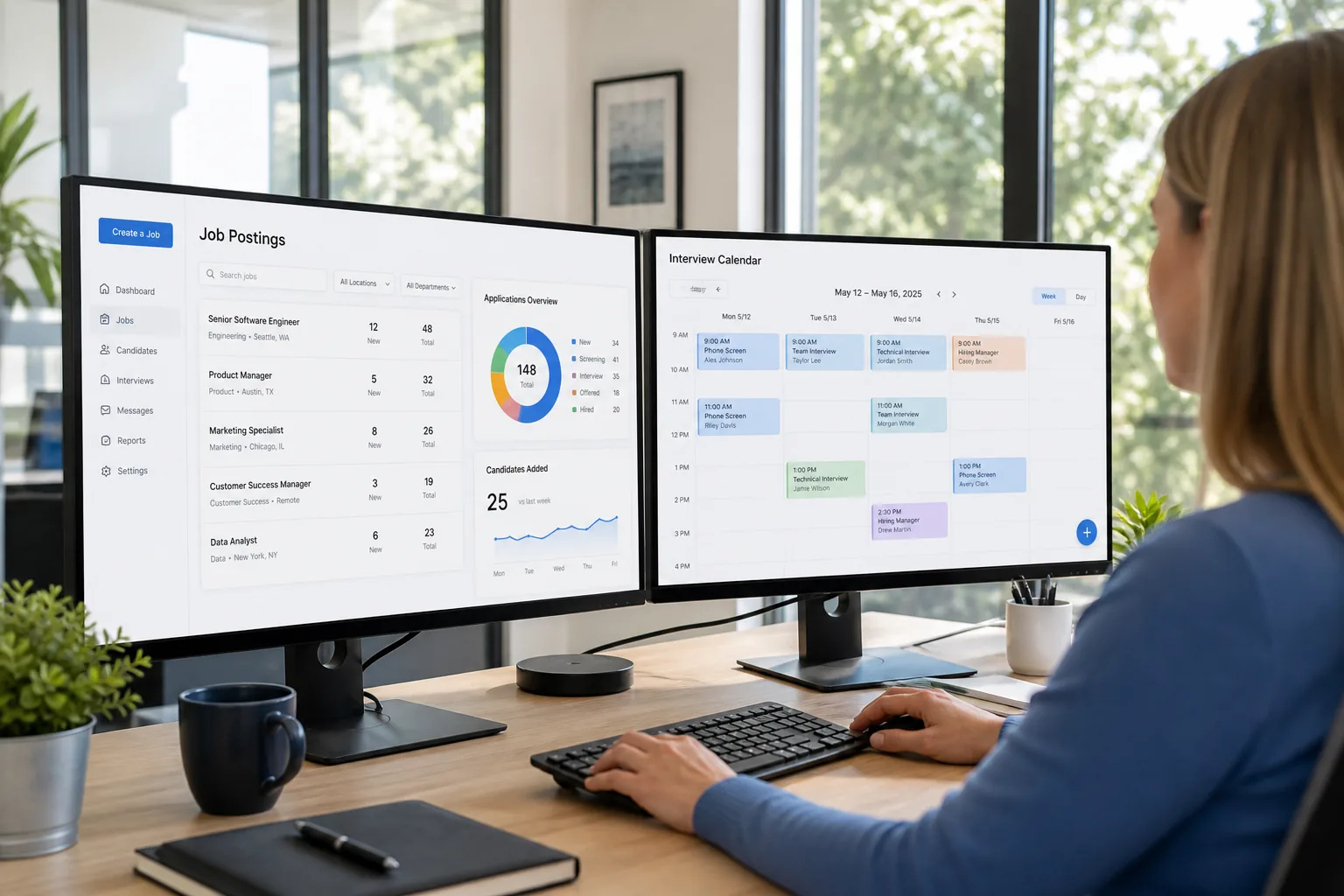 Employer and recruiter portal with job posting, candidate pipelines, and recruitment reporting