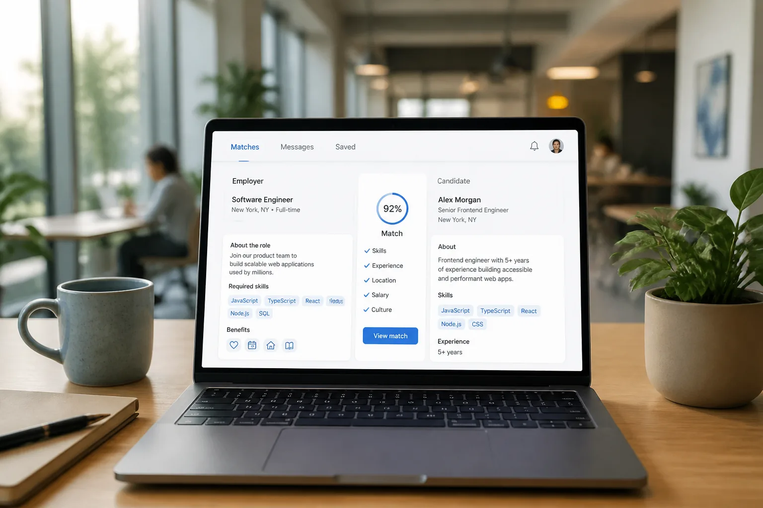 Recruitment marketplace connecting employers, recruiters, and job seekers with advanced search