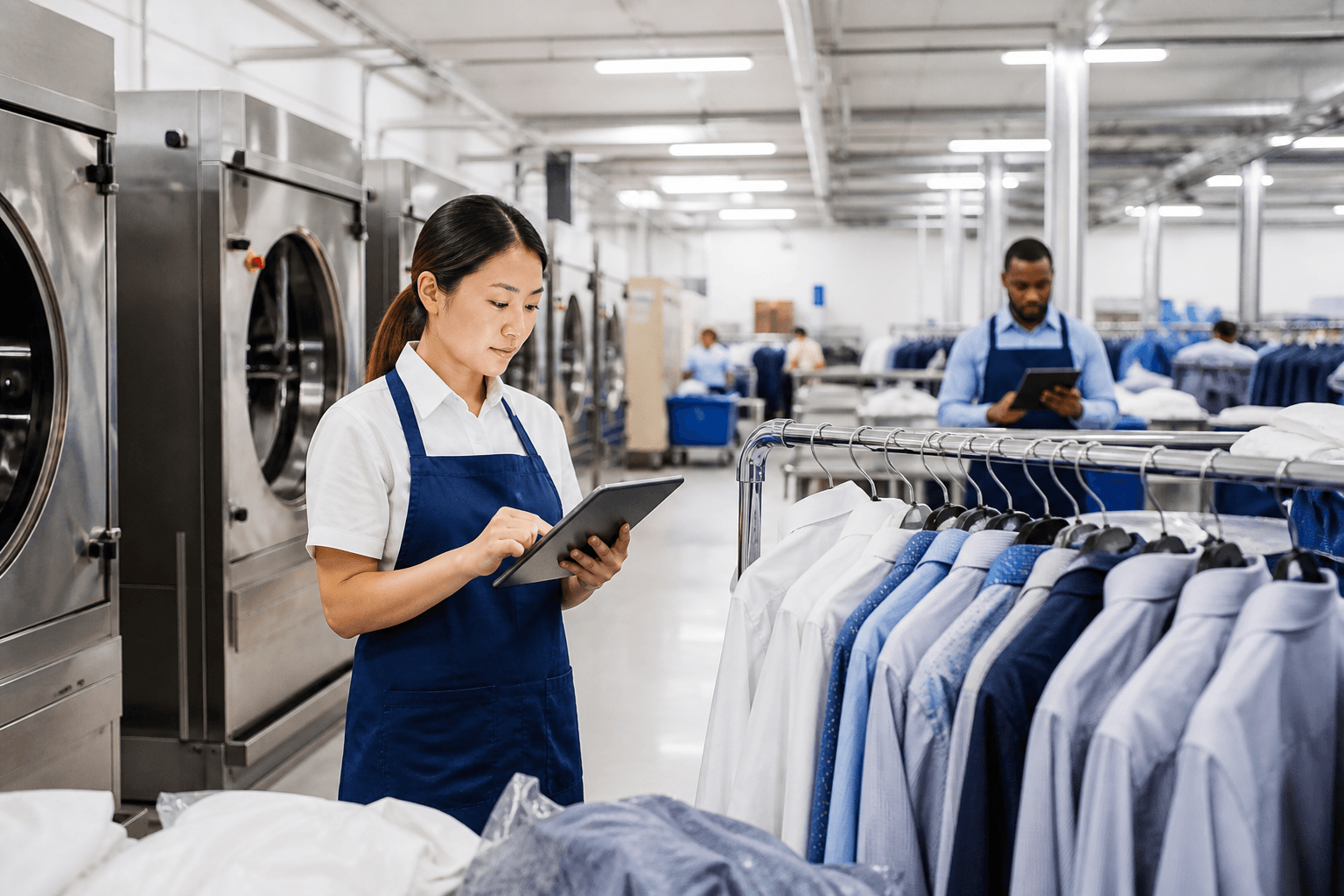 Enterprise laundry management facility with commercial machines