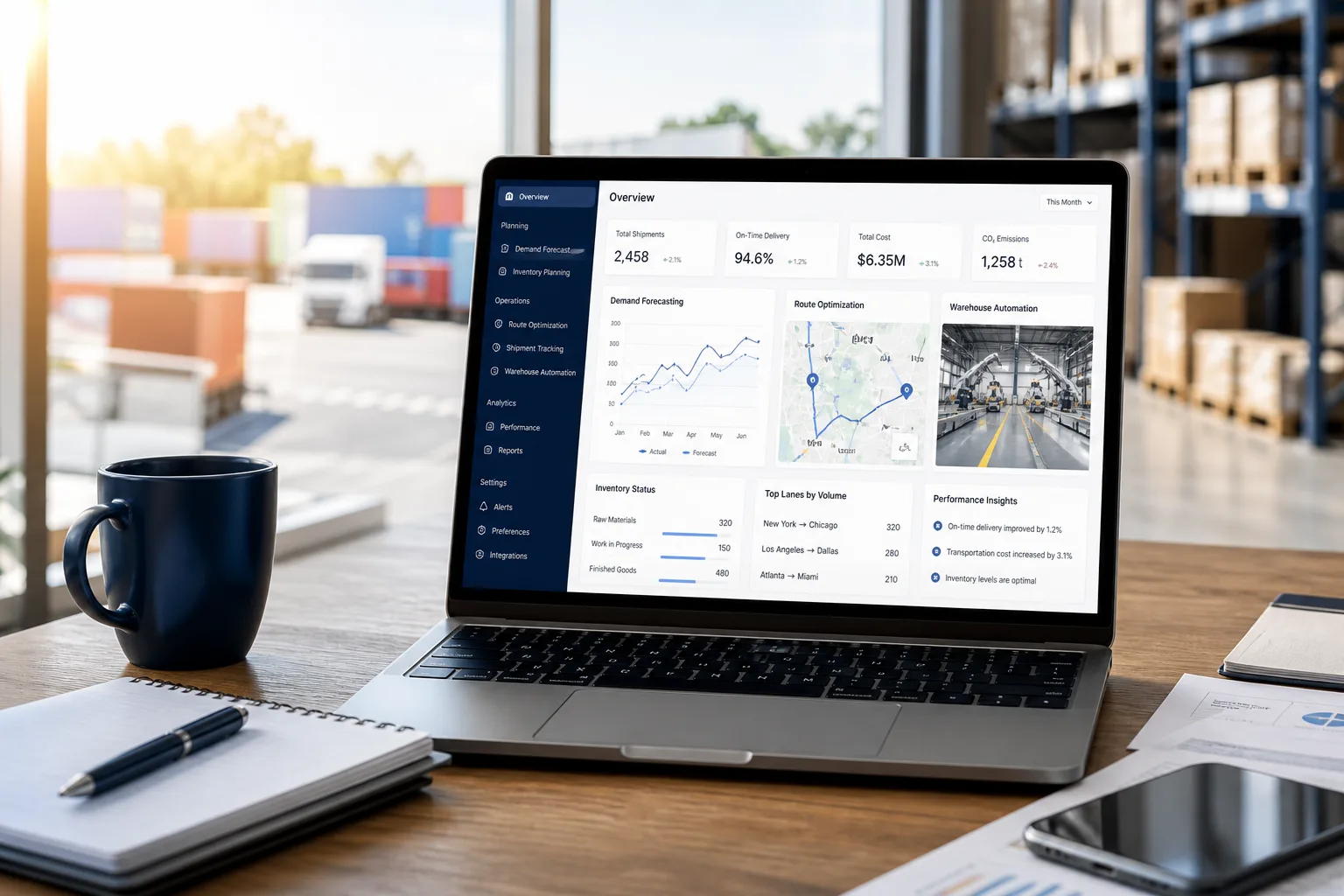 AI powered logistics management app with demand forecasting and route optimization