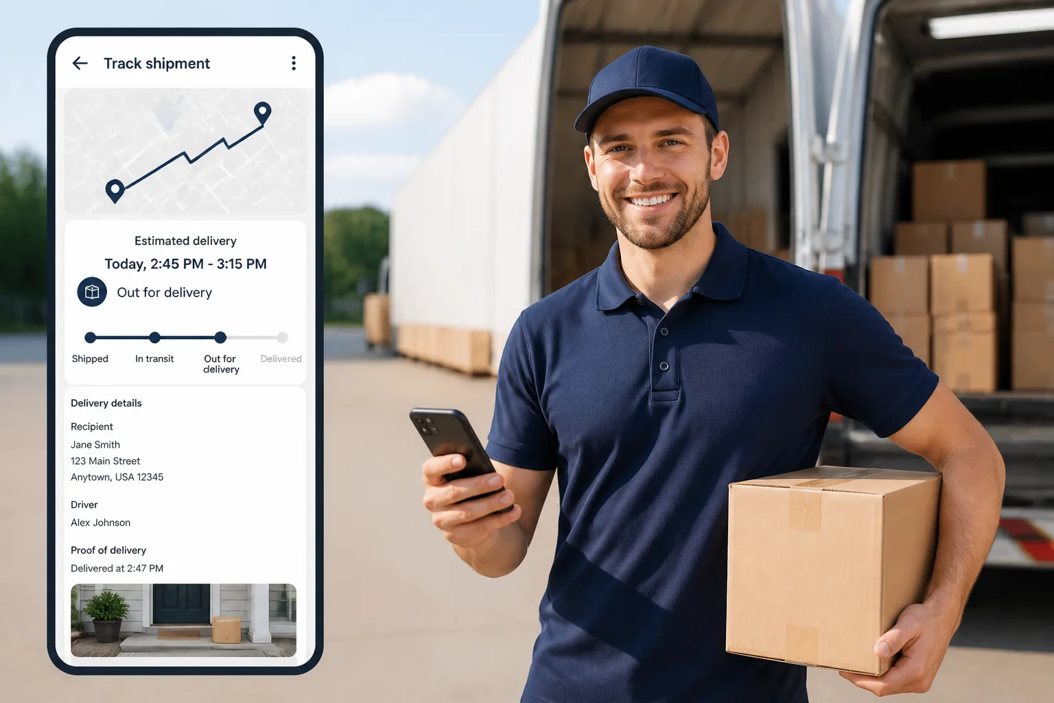 Shipment tracking app with GPS visibility, proof of delivery, and customer notifications