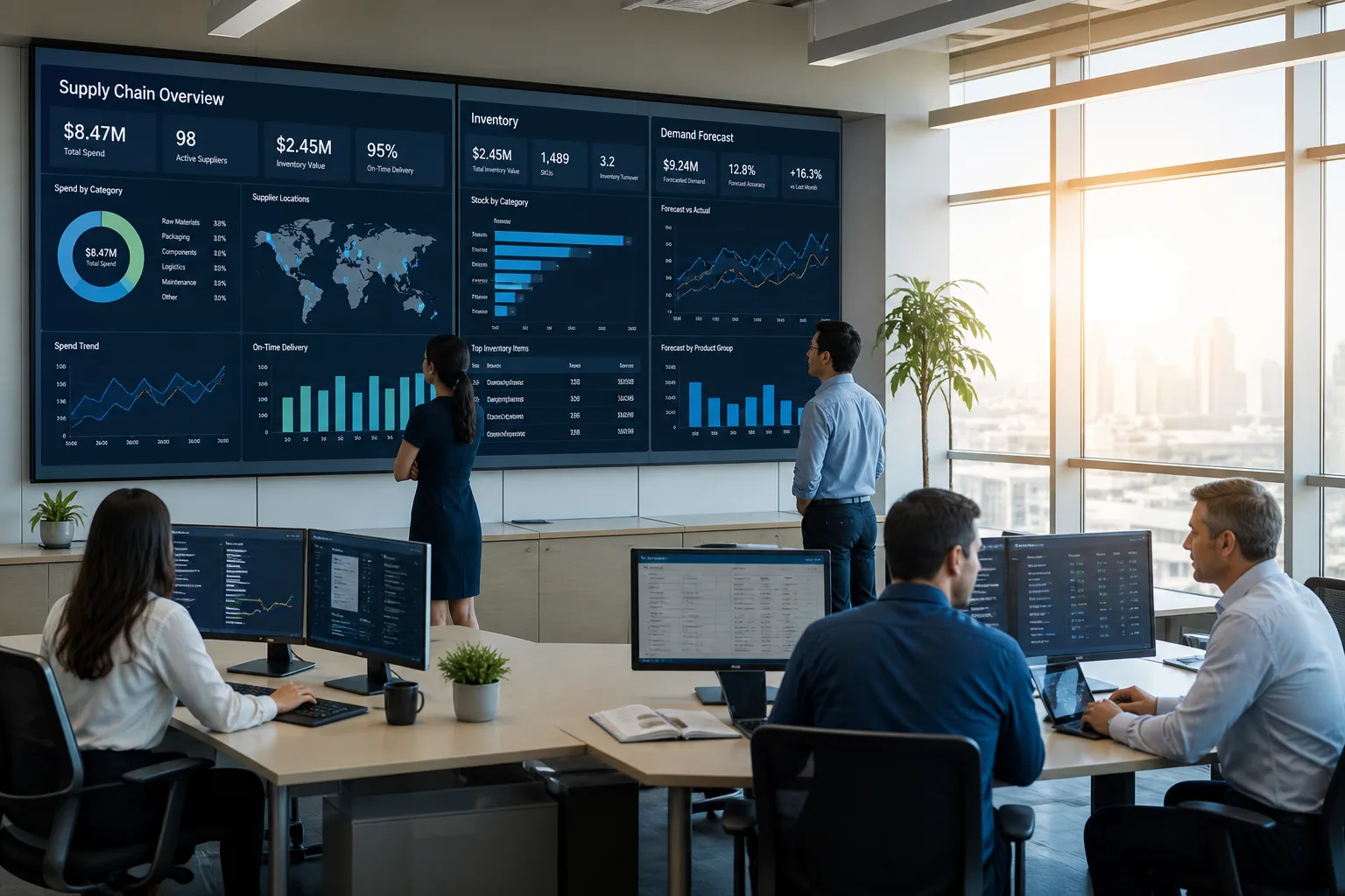 Supply chain management software with procurement, inventory planning, and supplier coordination