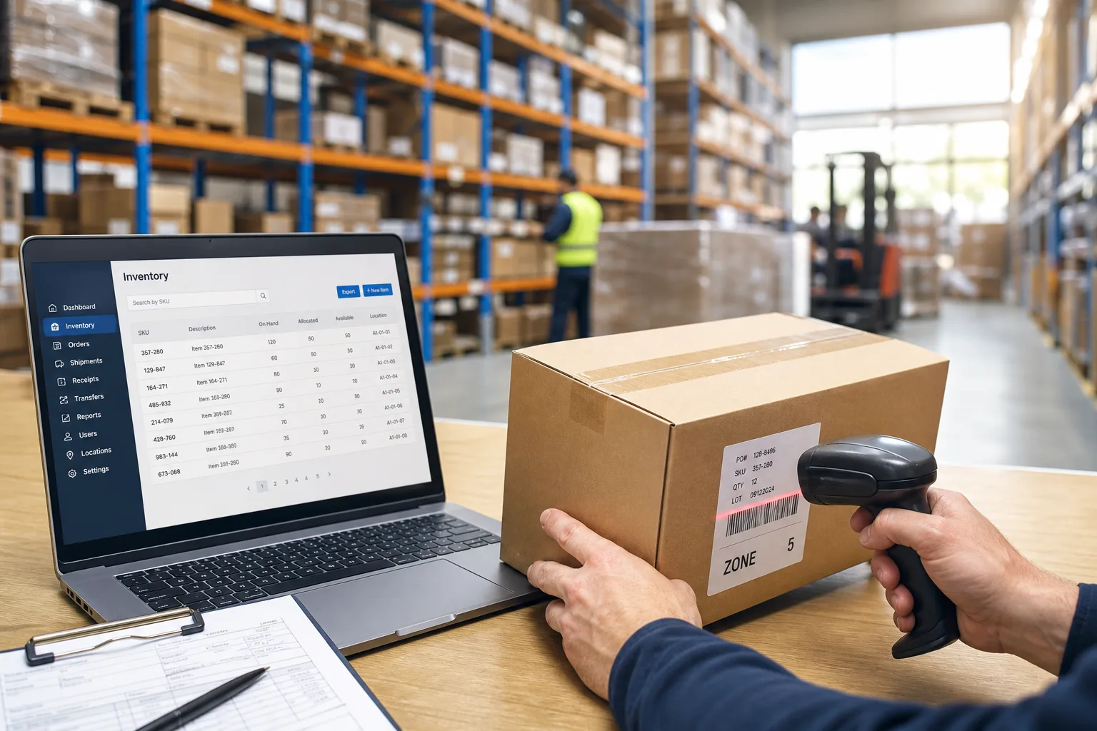 Warehouse management software with inventory tracking, picking workflows, and warehouse analytics