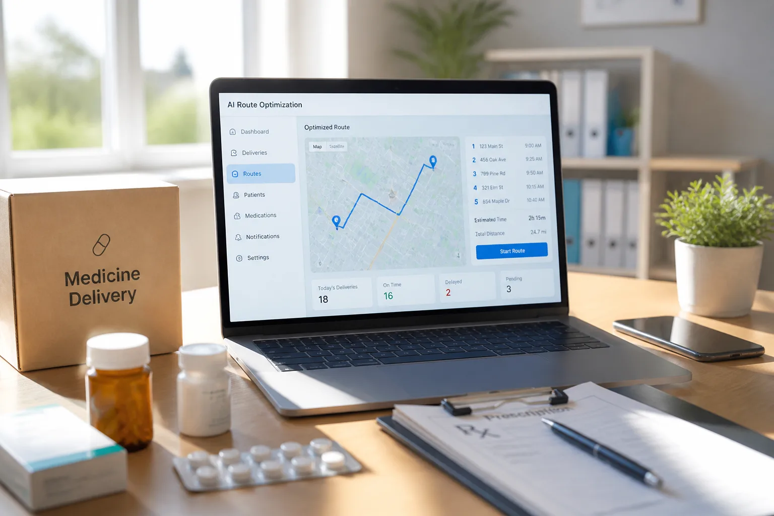AI powered medicine delivery app with prescription verification and route optimization