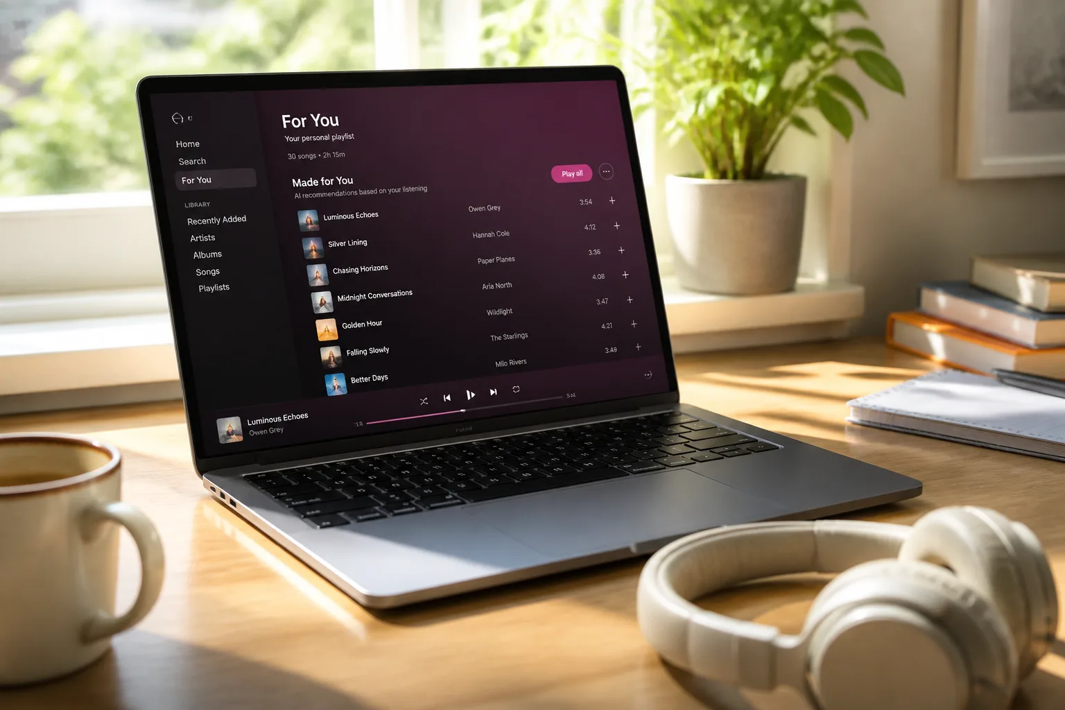 AI powered music streaming app with personalized recommendations, playlist generation, and listener analytics