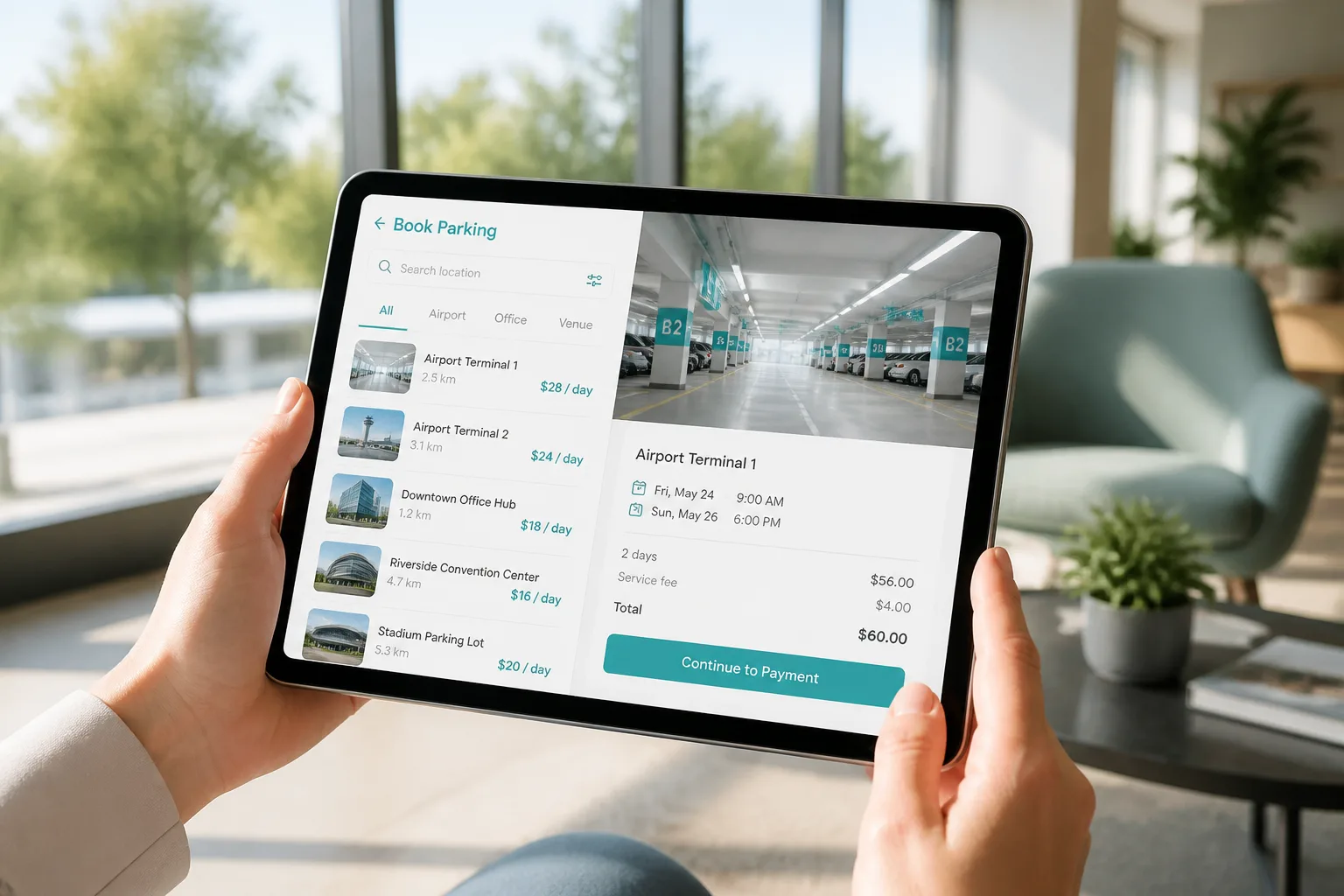 Parking reservation app with advance booking and digital parking passes