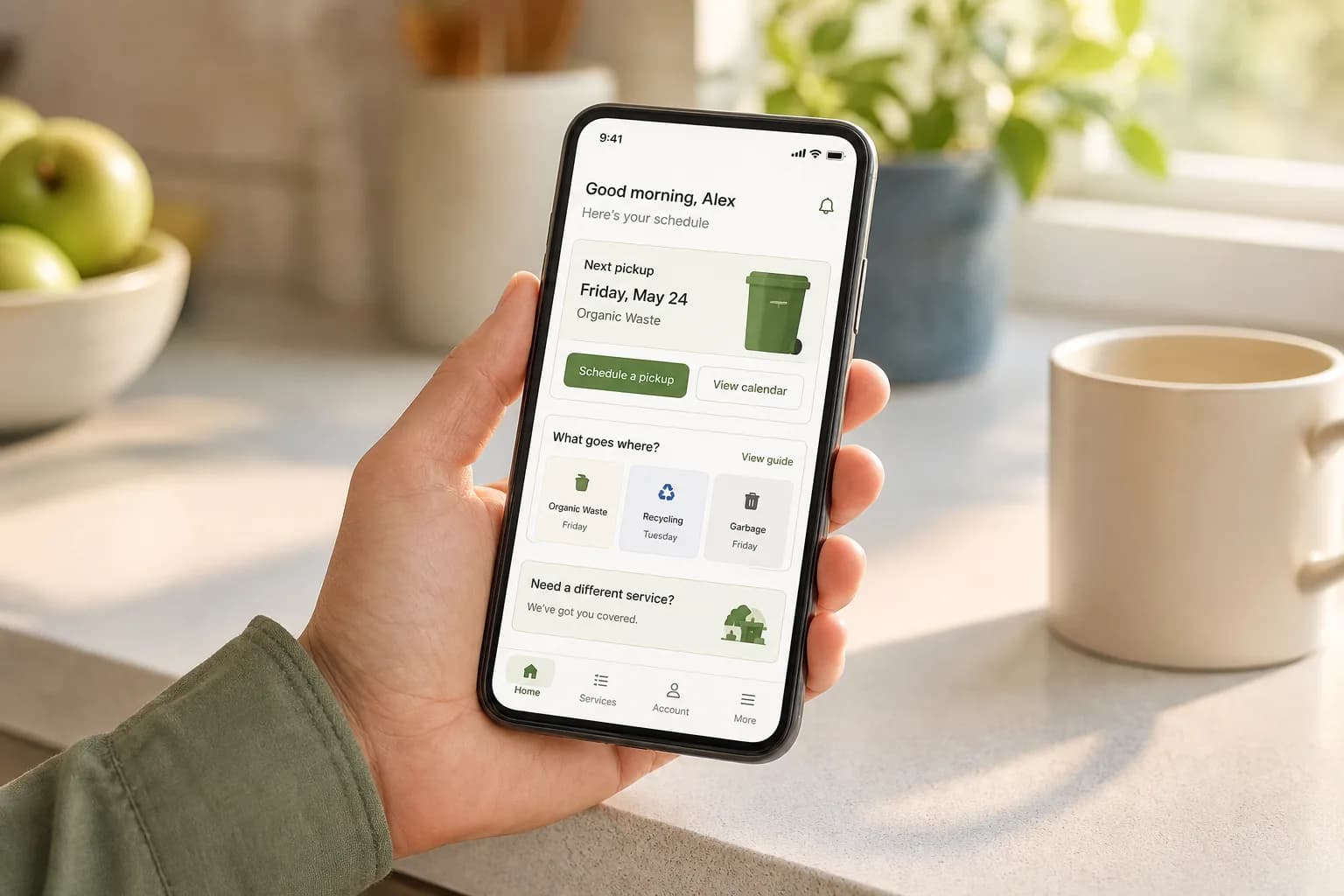 Custom waste management app with collection scheduling, fleet management, and recycling operations
