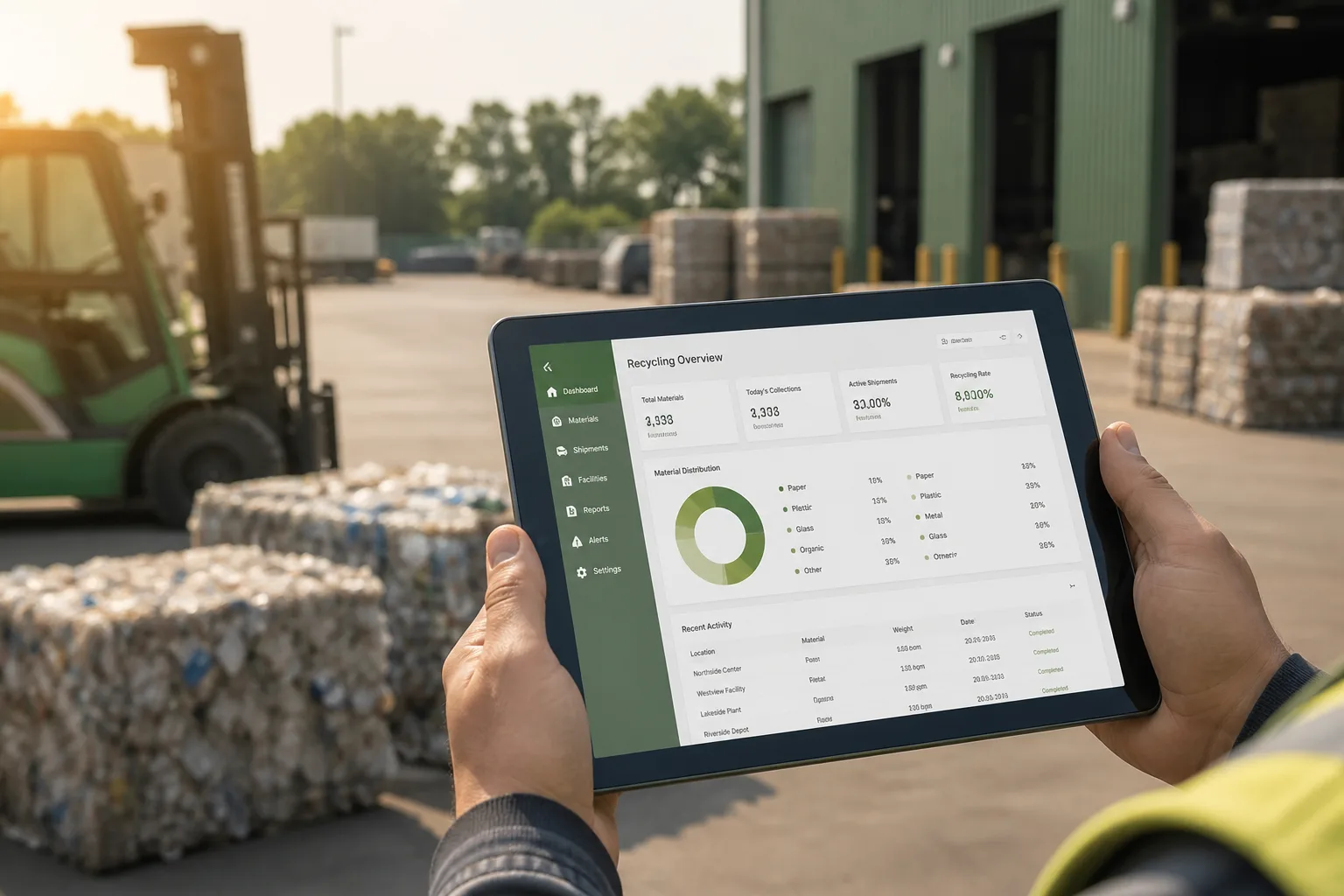 Recycling management software with material tracking, facility management, and reporting
