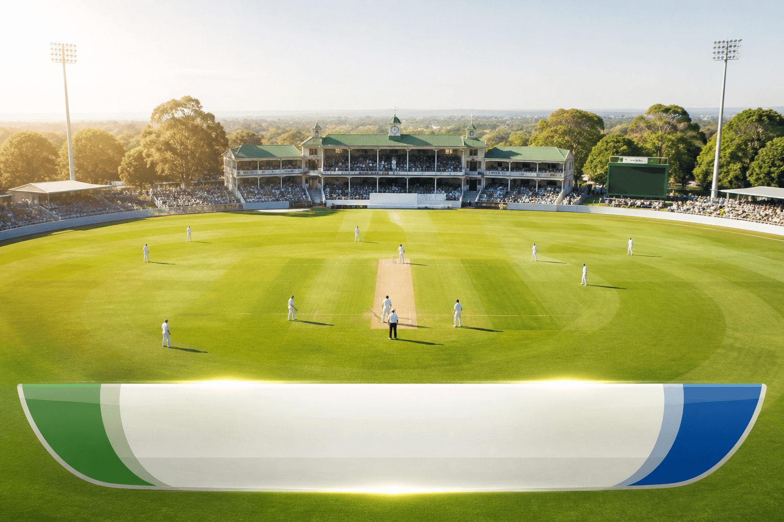 Cricket scorer and players on a sunny field with bat, ball, and scoreboard representing cricket scoring app development