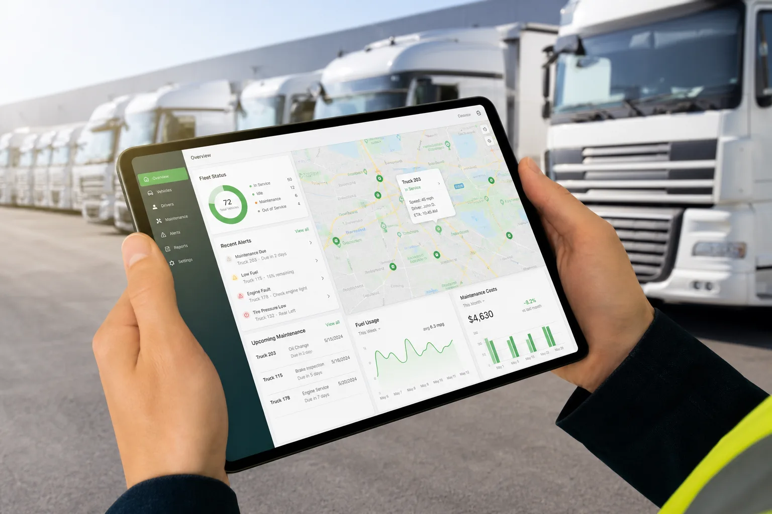 Custom fleet management app with GPS tracking, driver tools, and operational dashboards