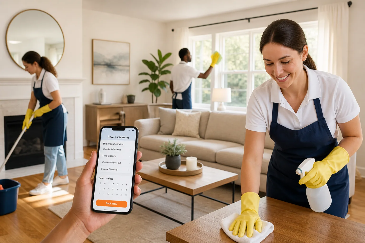 Home cleaning app with online booking, recurring appointments, and real time service tracking