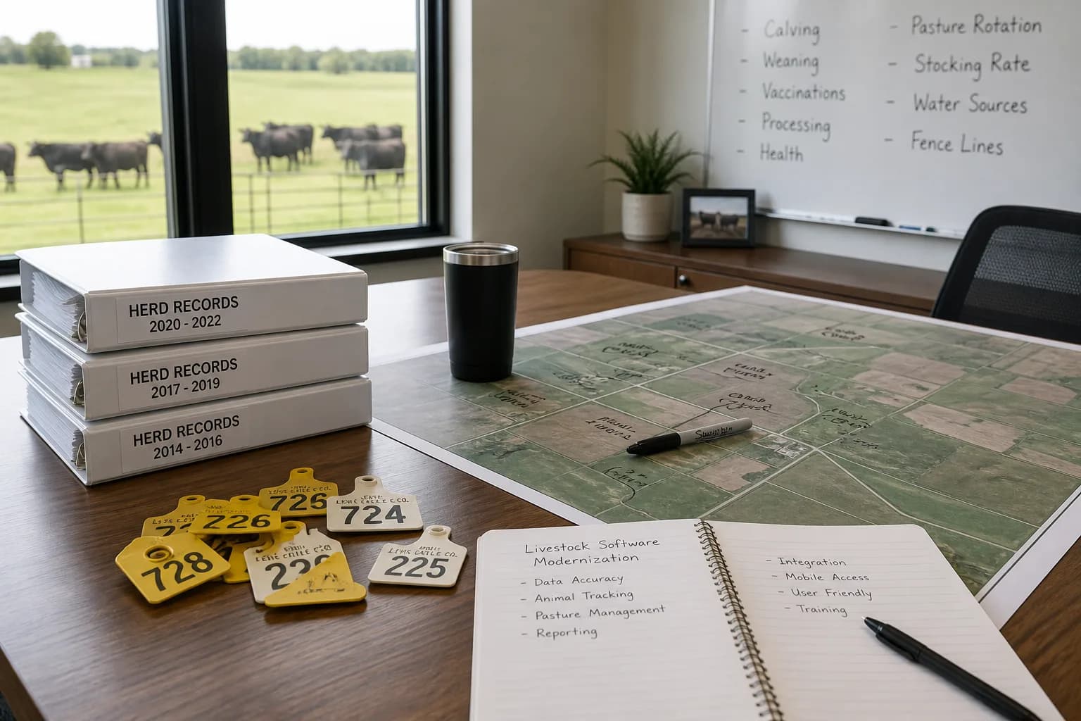Bright USA ranch office representing custom livestock management software development