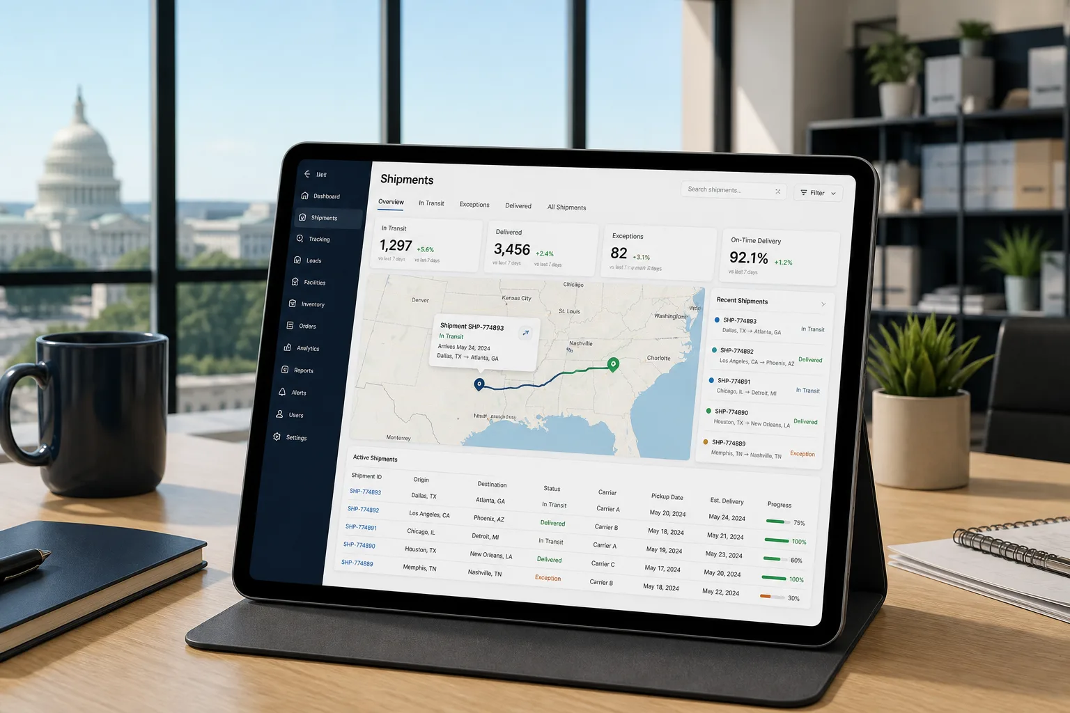 Custom logistics management app with shipment tracking, warehouse tools, and operational dashboards