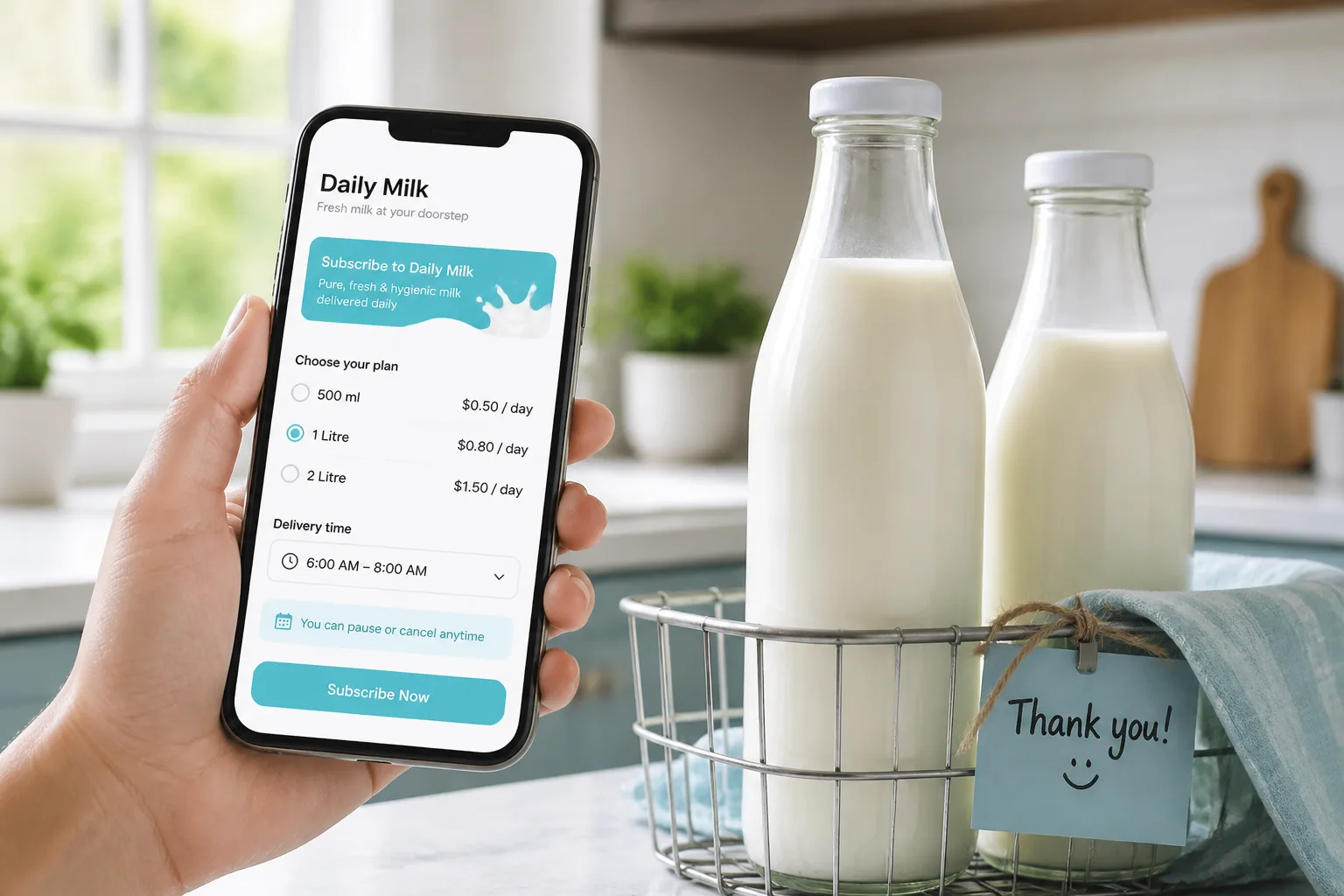 Custom milk delivery app with subscription ordering and real time tracking