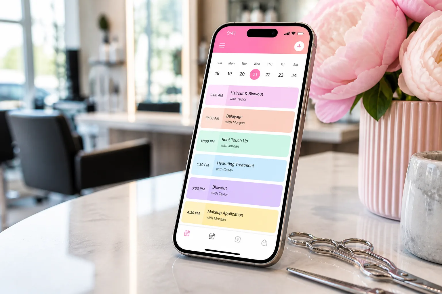 Salon booking app with appointment scheduling and stylist selection