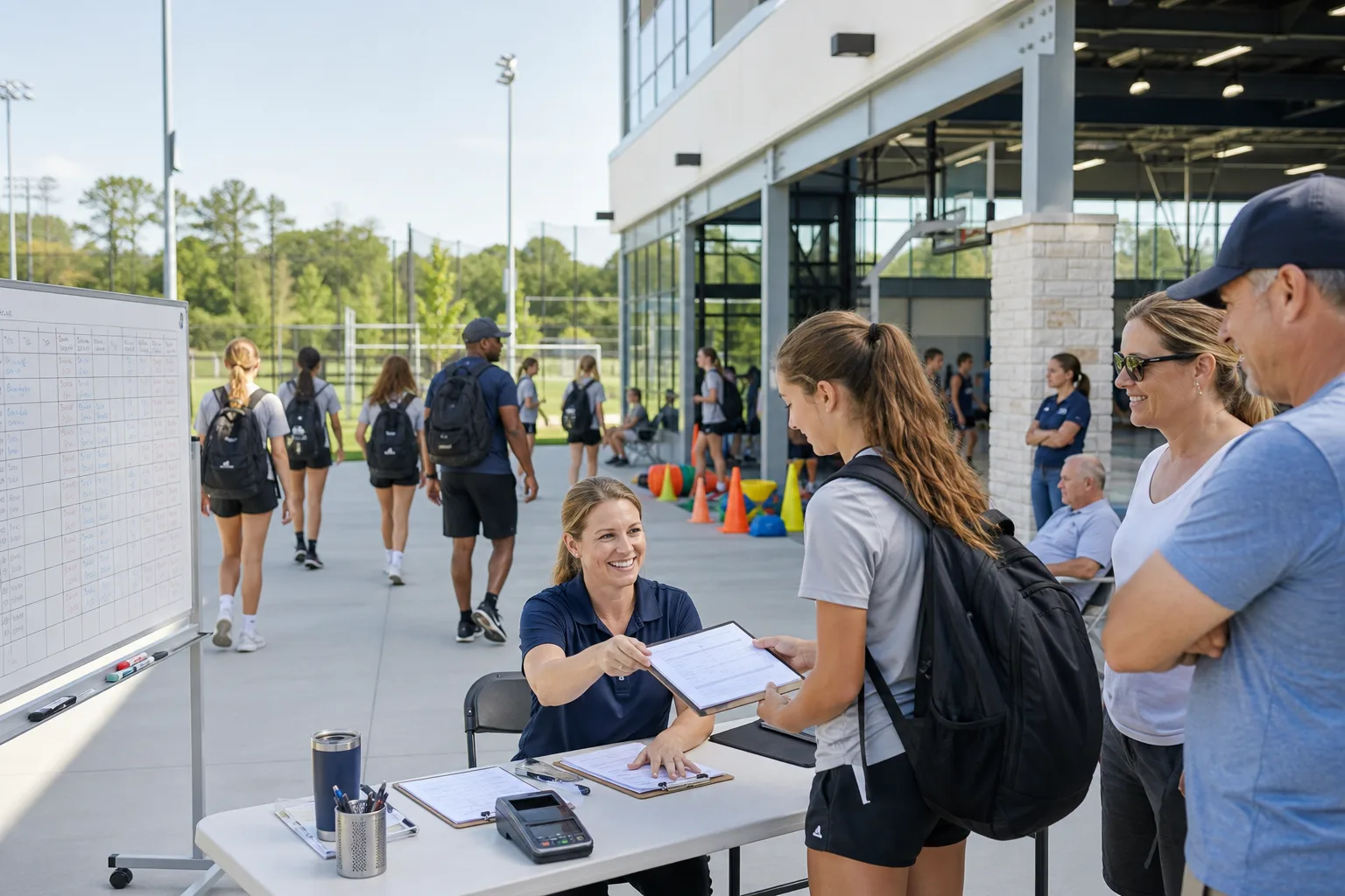 Bright USA sports academy facility with training equipment, coaching materials, team schedules, and athlete development resources