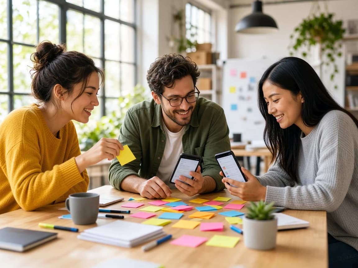 Startup team planning a mobile app in a bright modern office