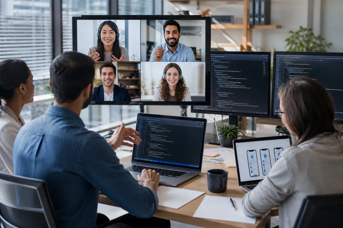 Mobile app testing team collaborating
