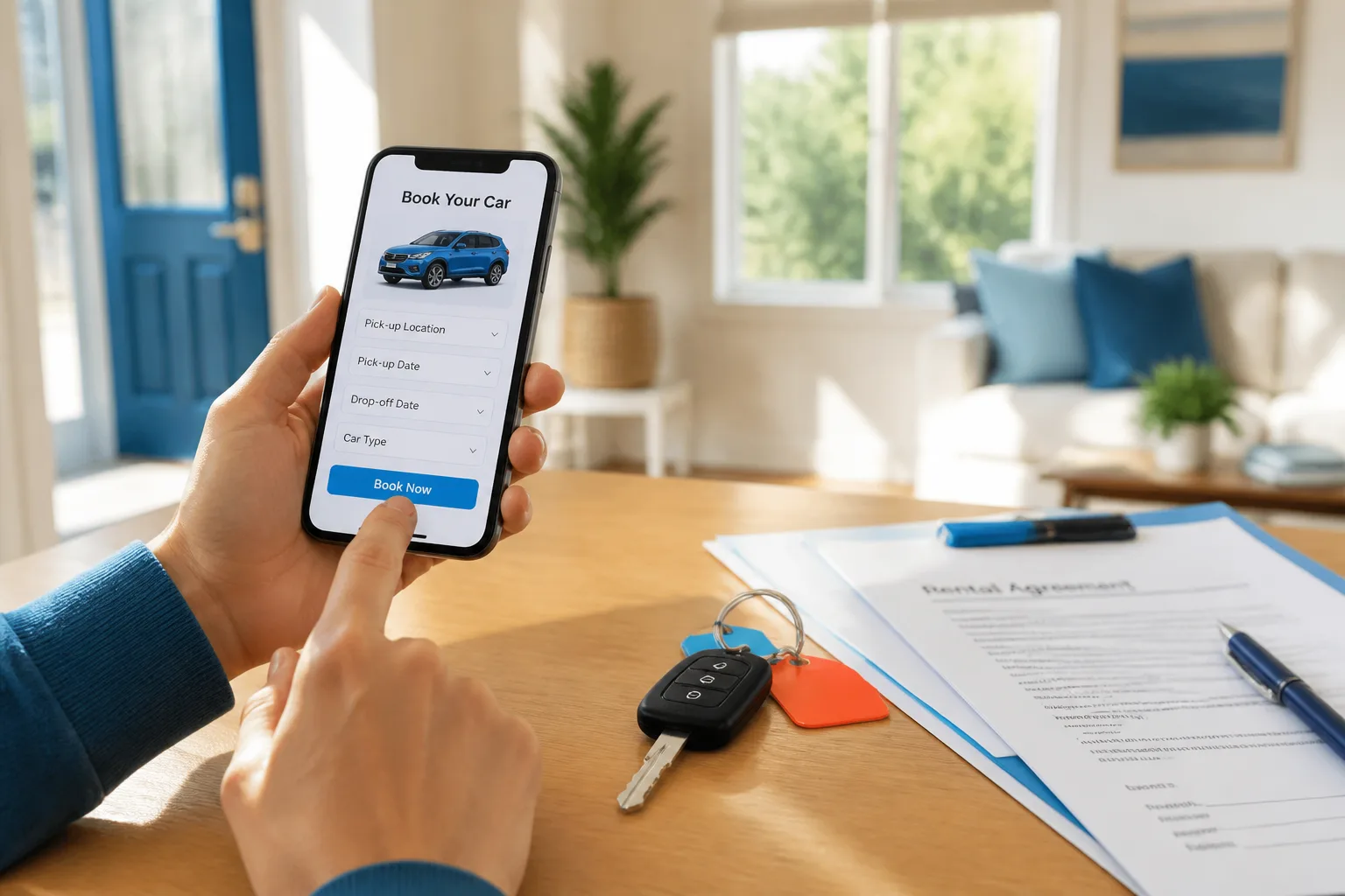 Car rental booking app with vehicle search, reservations, and secure payments