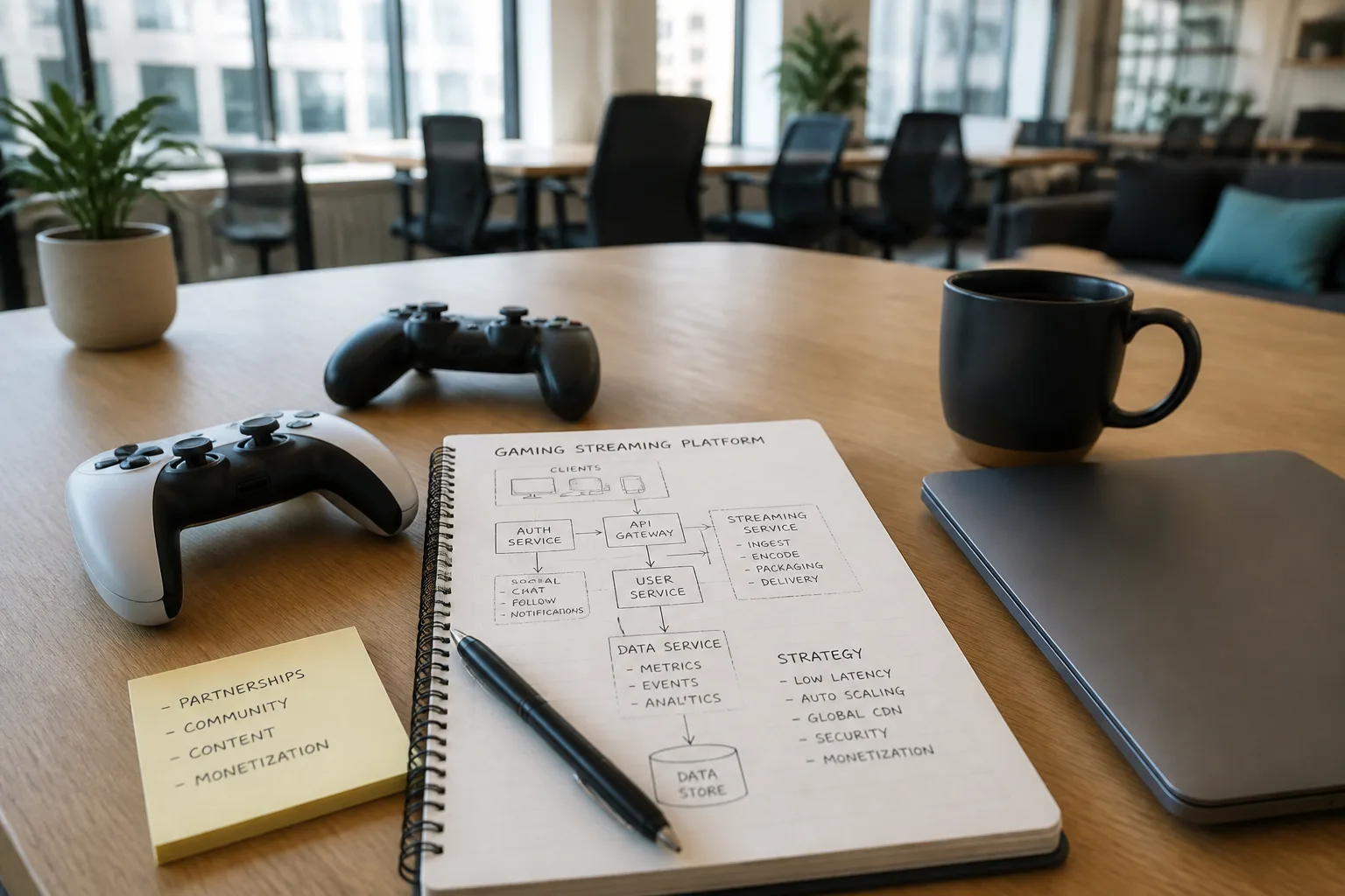 Bright USA gaming strategy workspace for streaming platform consultation