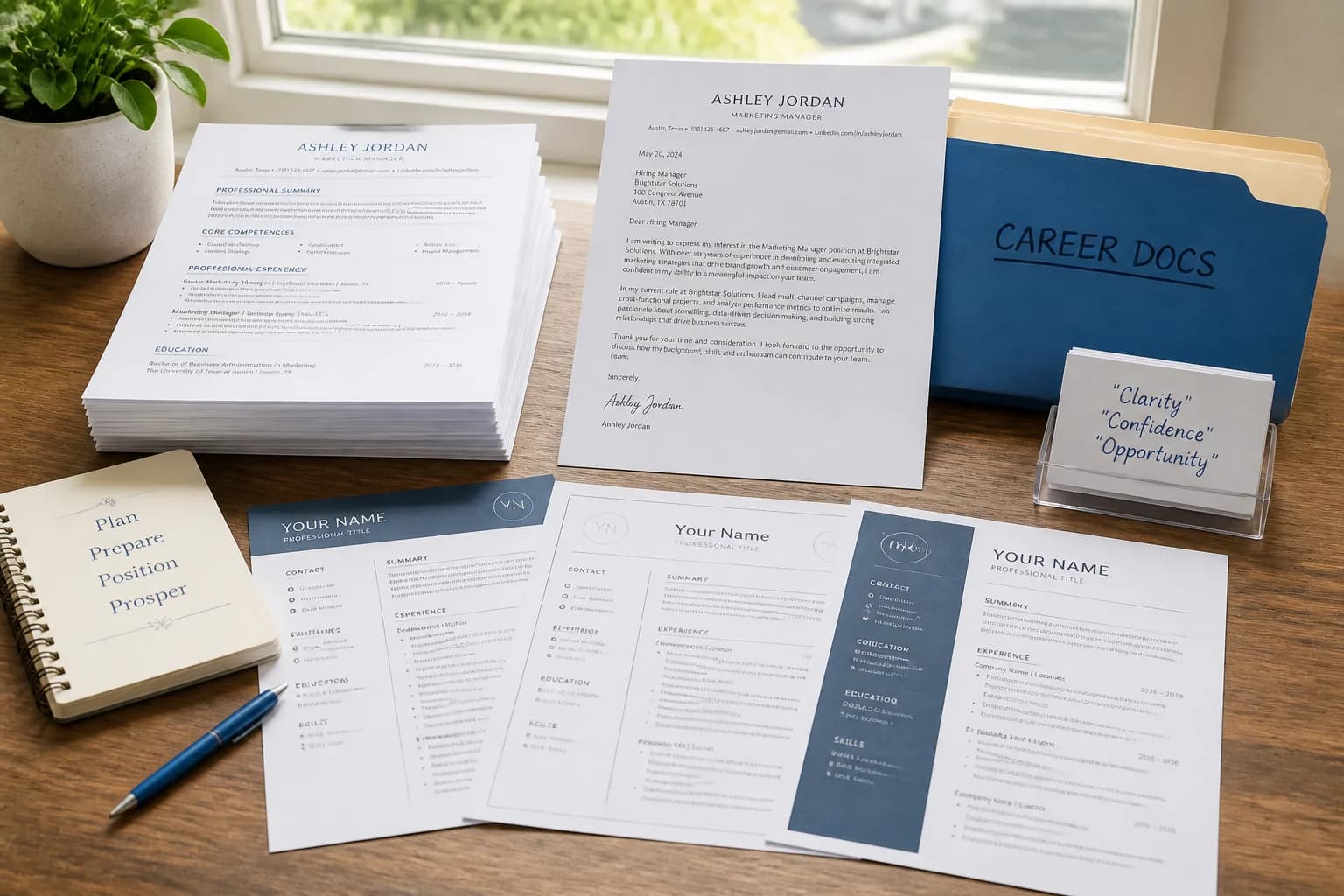 Bright USA career desk with polished resumes and career documents