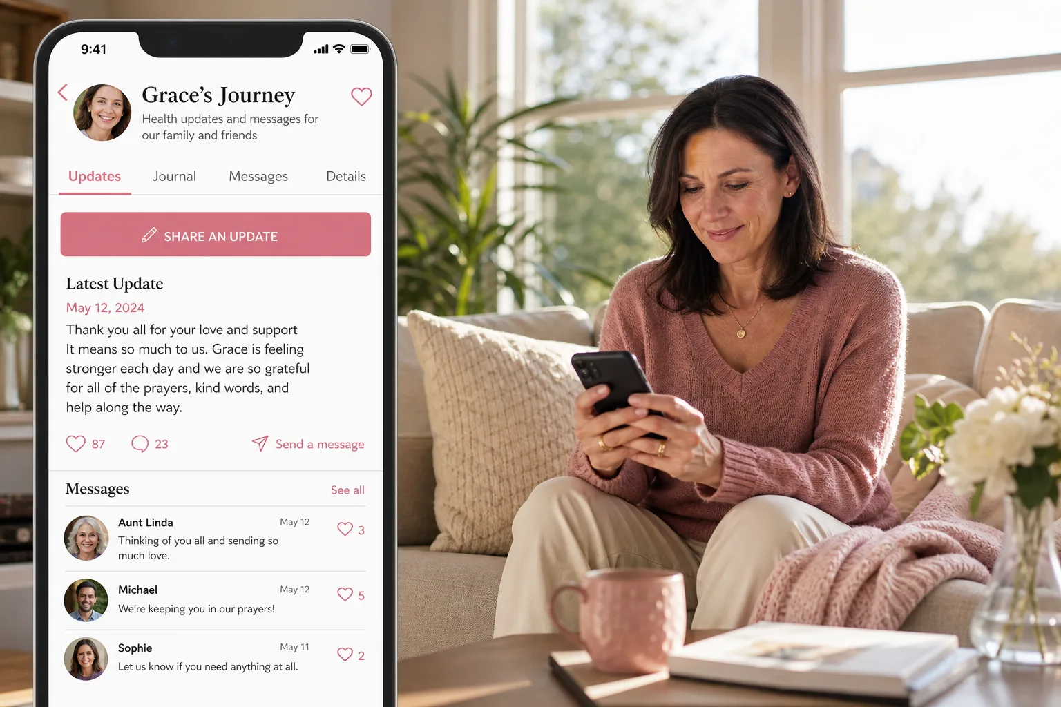 CaringBridge inspired elder-care app preview