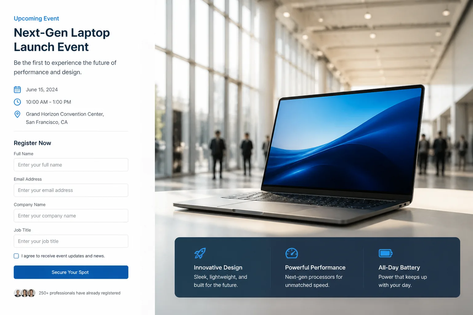 Corporate inspired event app preview