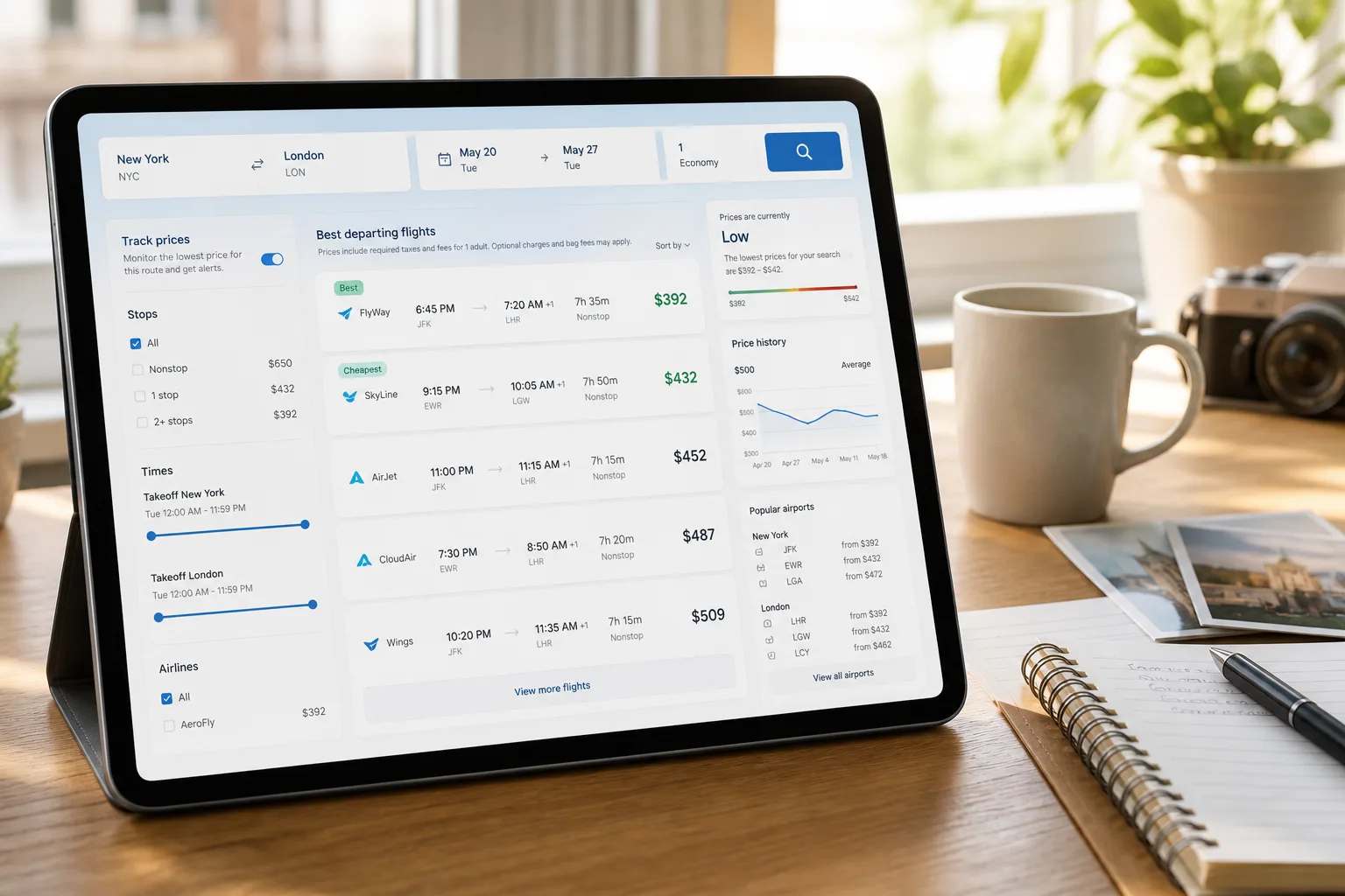 Kayak inspired flight-booking app preview