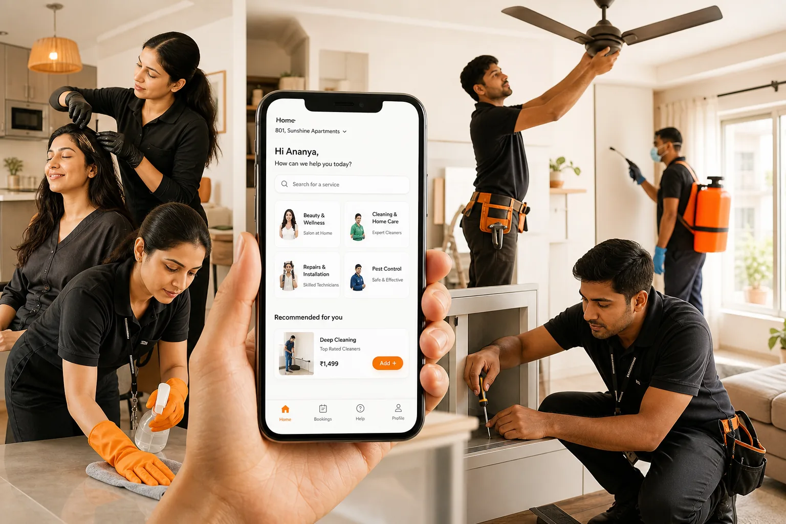 Urban Company inspired home service app preview