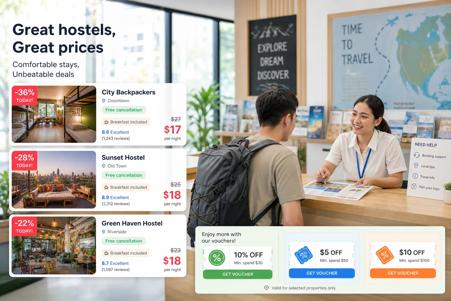 Platforms Like Agoda inspired hostel booking app preview