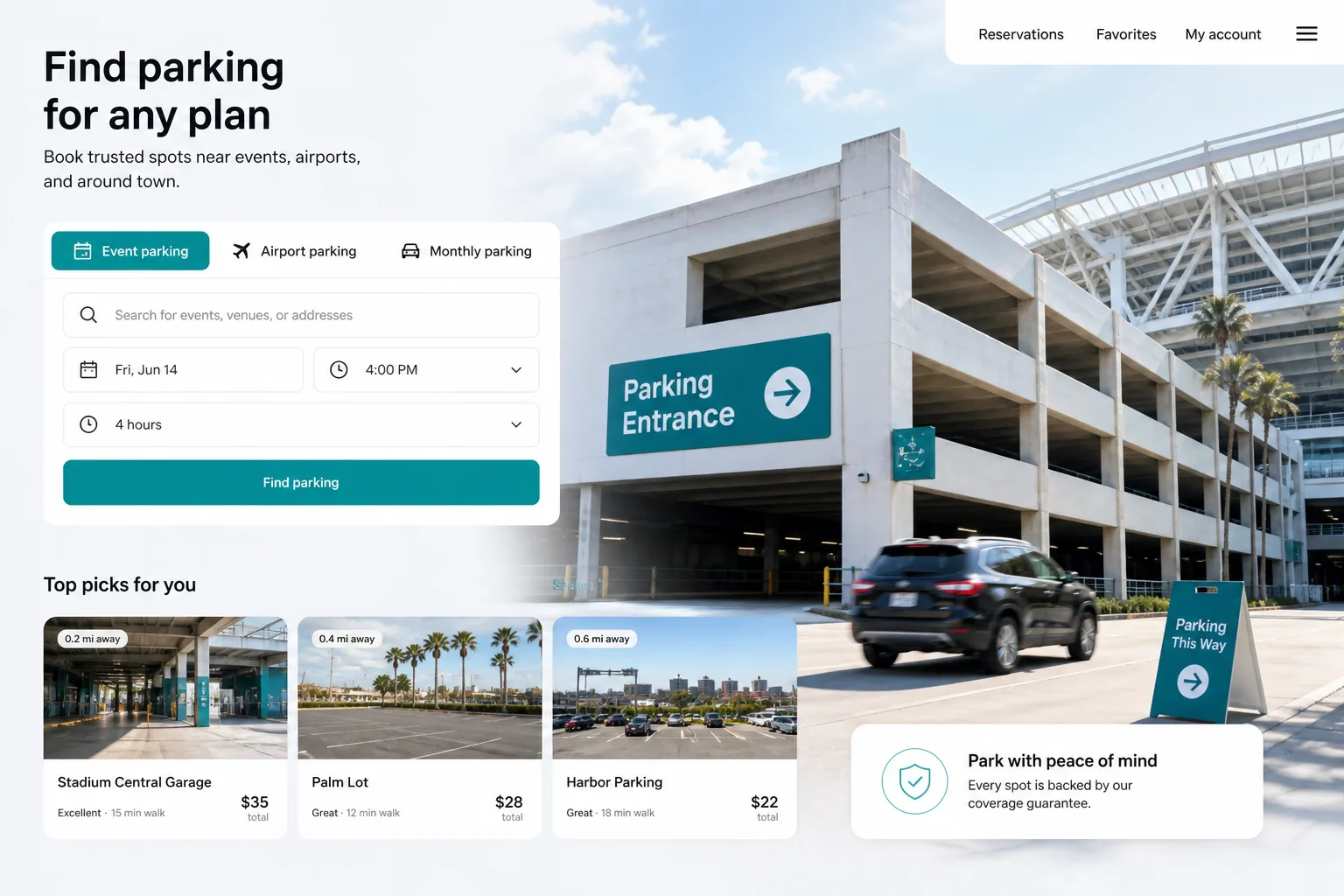 ParkWhiz inspired parking-finder app preview